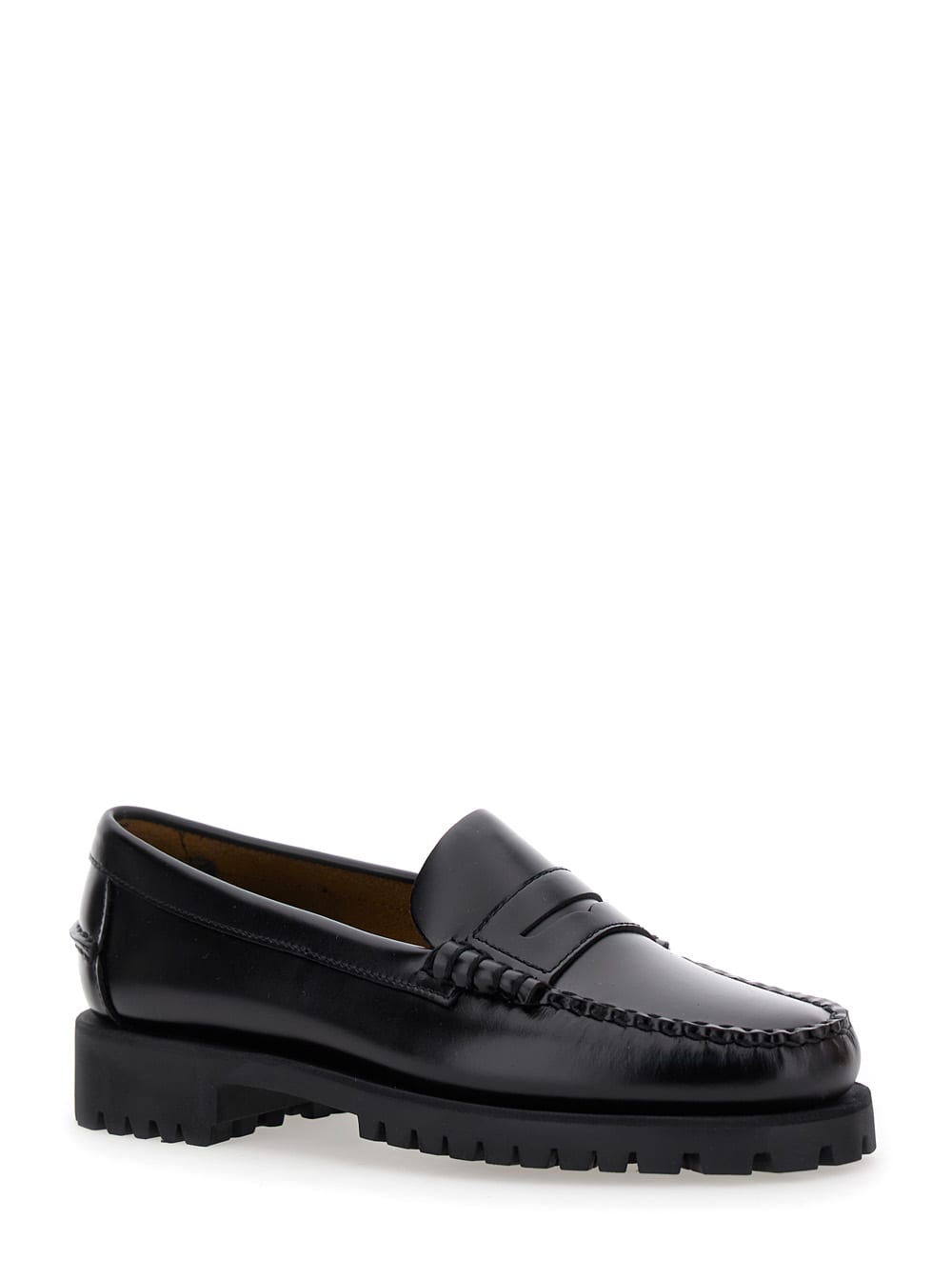 Shop Sebago Black Slip-on Loafers With Lug Sole In Leather Woman