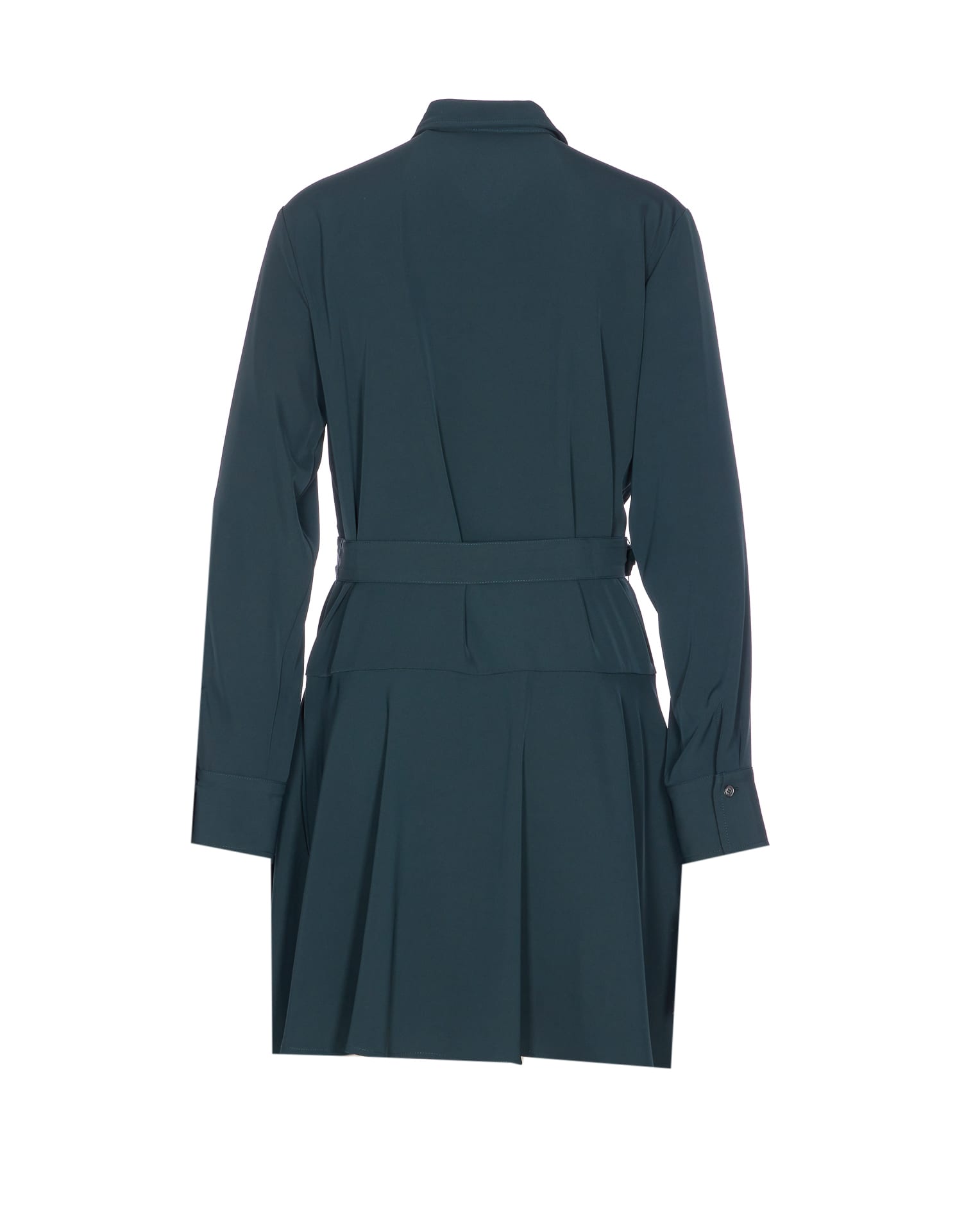 Pinko Waist Belt Long Sleeve Pleated Dress In Green