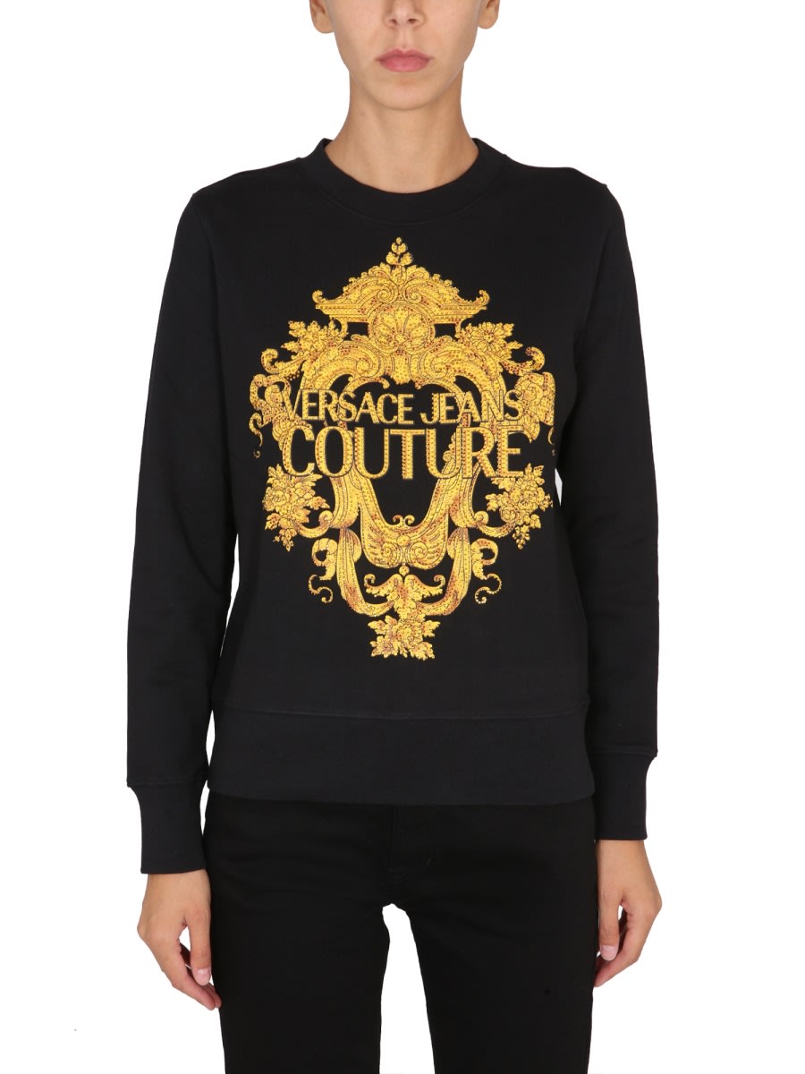 Shop Versace Jeans Couture Sweatshirt With Baroque Print In Black