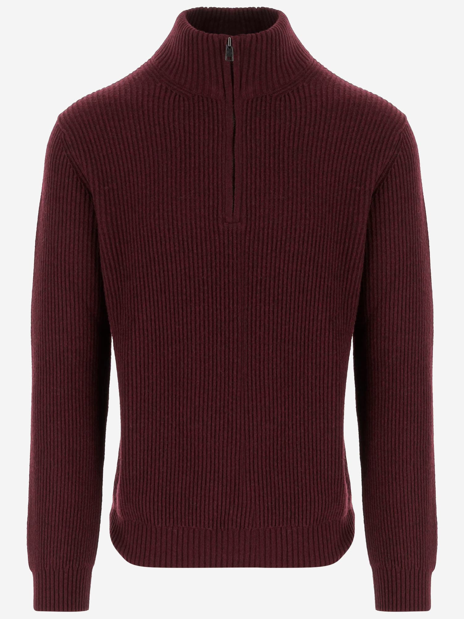 Woolrich Bordeaux Wool Blend Sweater With Front Zipper And Rib Knitting In Brown