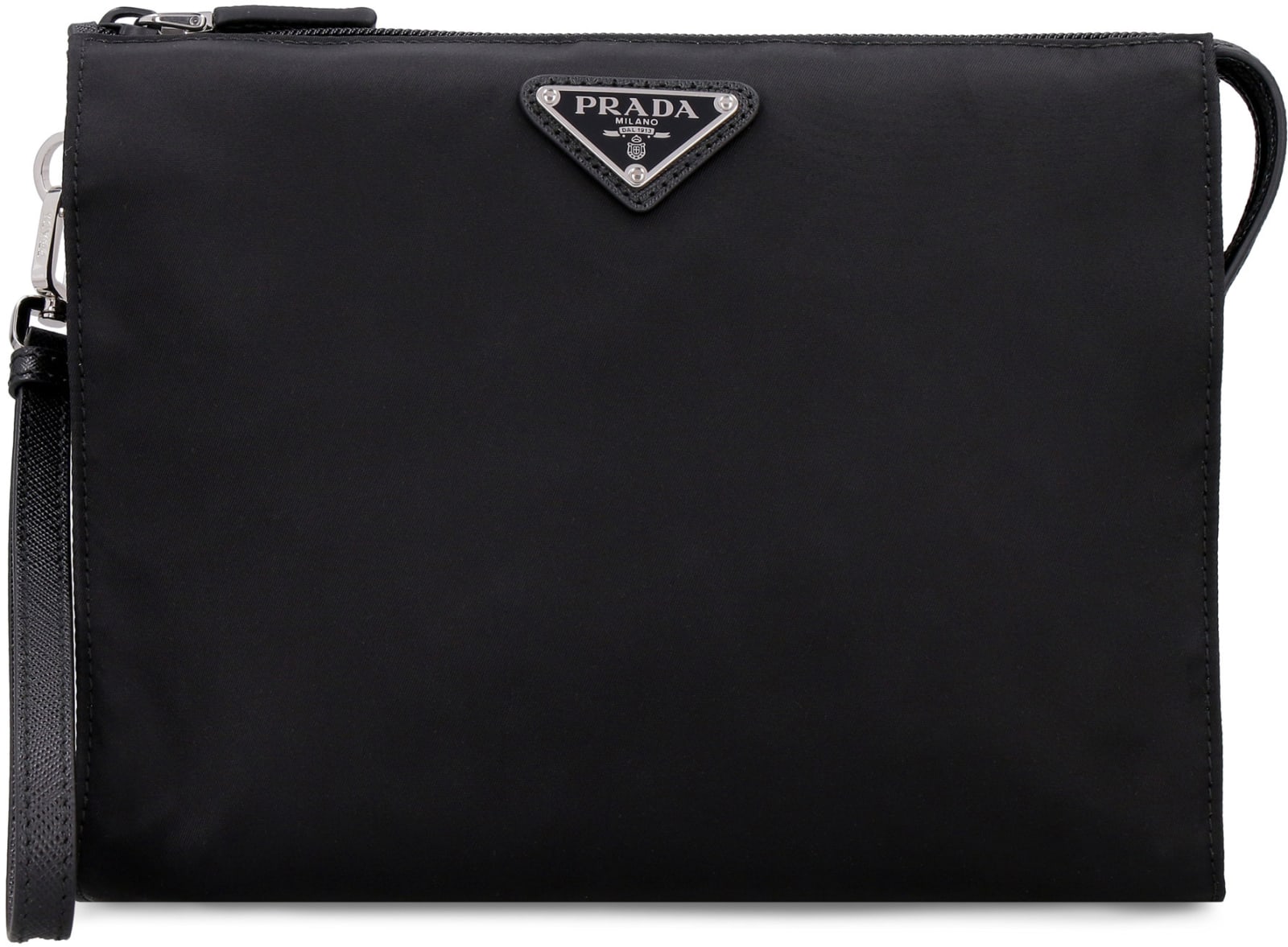 Prada Rectangular Re-nylon Clutch With Detachable Wrist Handle In Black