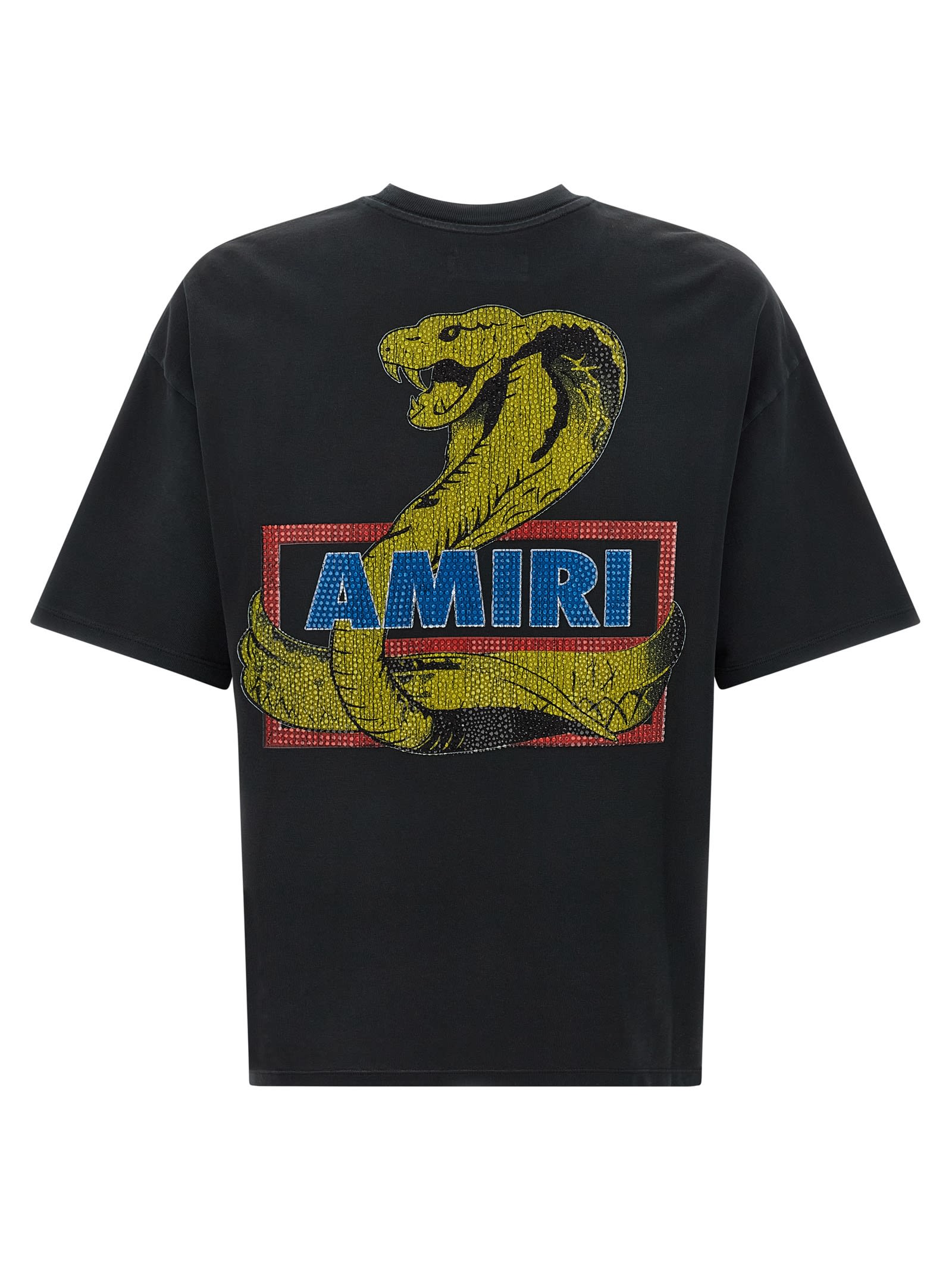 Amiri Crystal Cobra Embellished Printed Cotton-blend Jersey T-shirt In Black