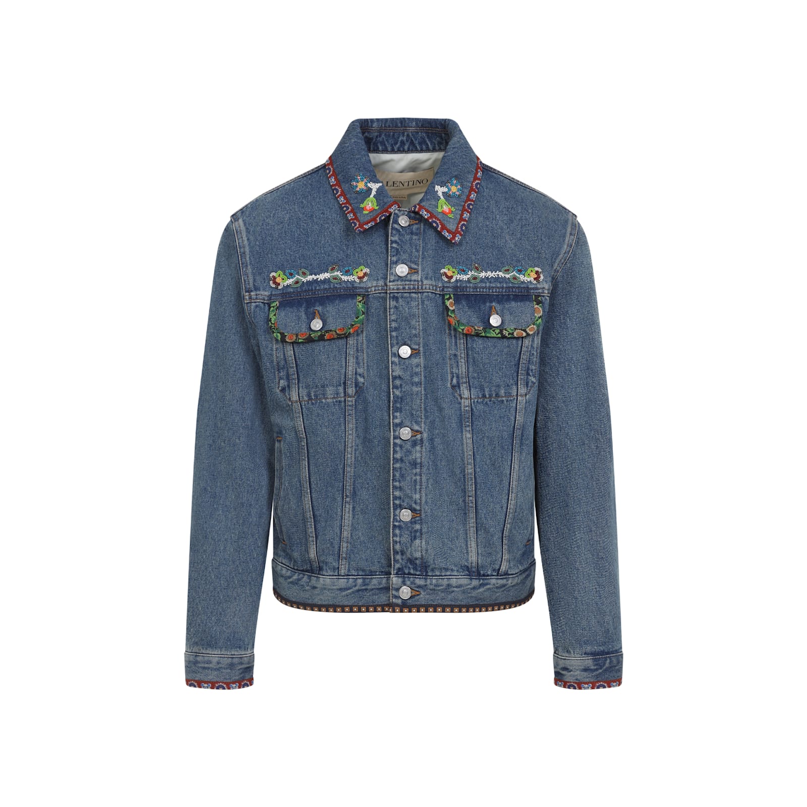 Valentino Denim Jackets Embroideries In Blue