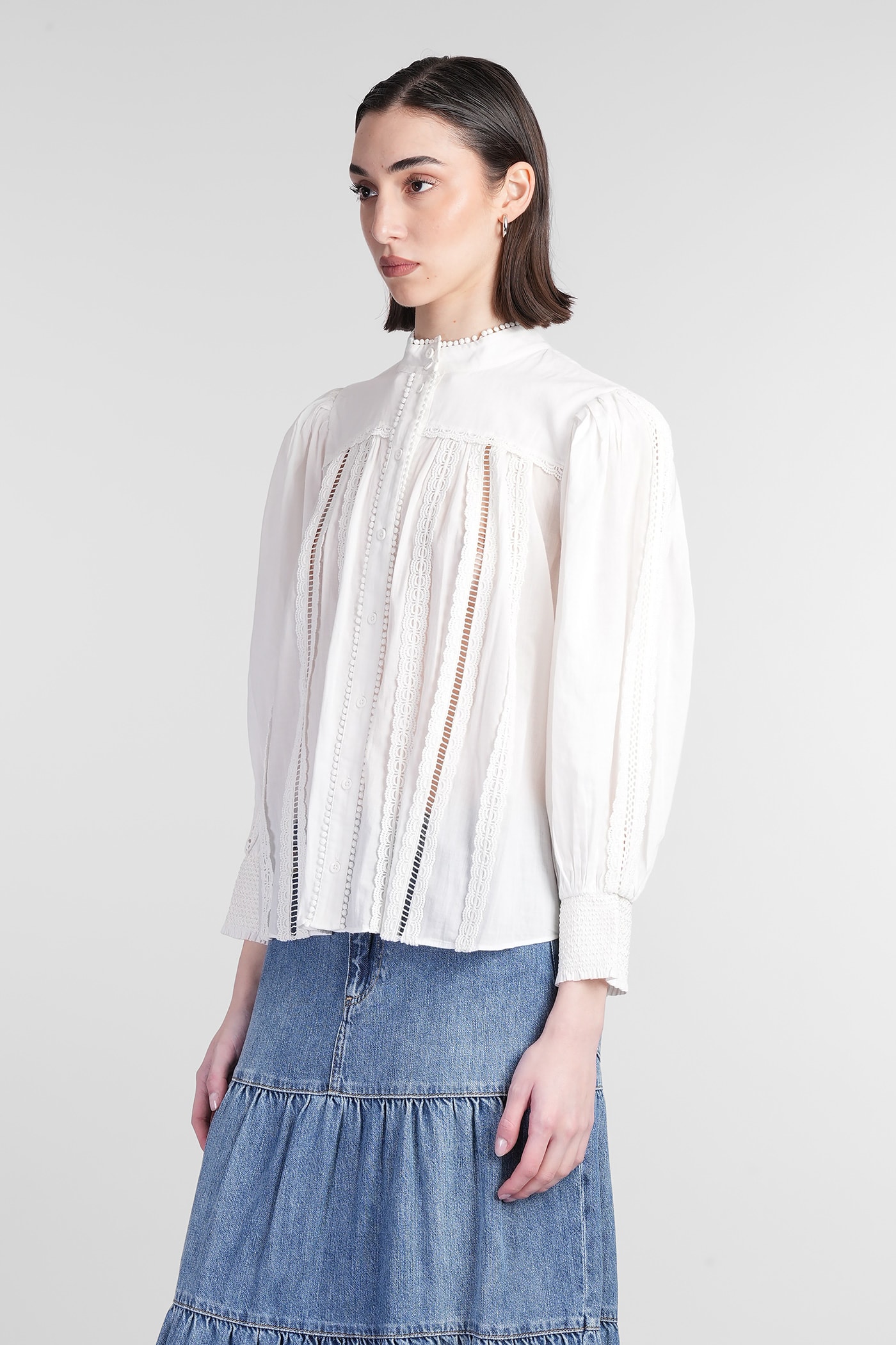 Alice And Olivia Cora Cotton Blouse In White