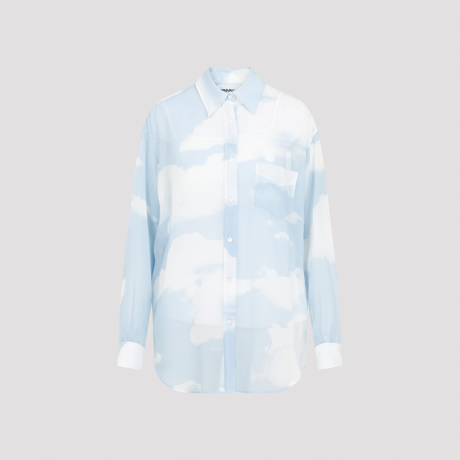 Moschino Blue Silk Long-sleeved Shirt In Azzurro