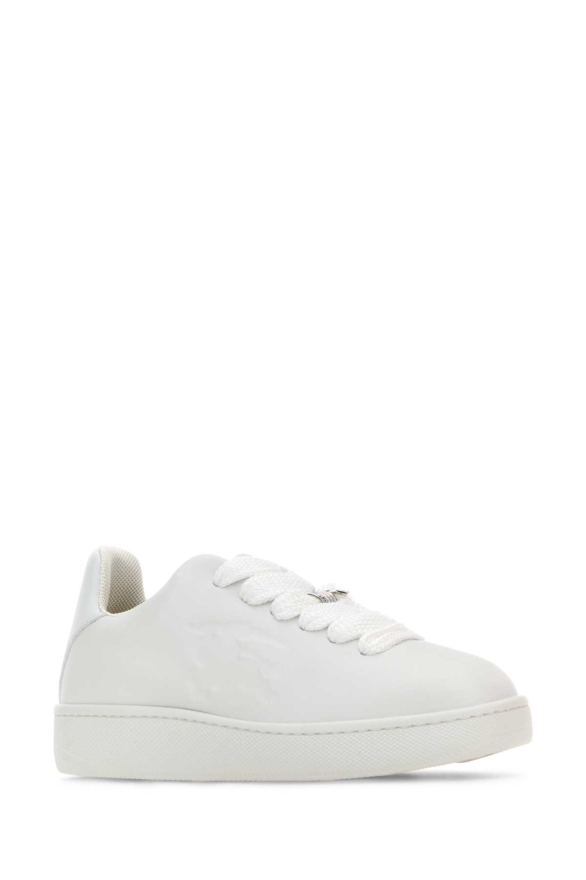 Shop Burberry White Leather Box Sneakers