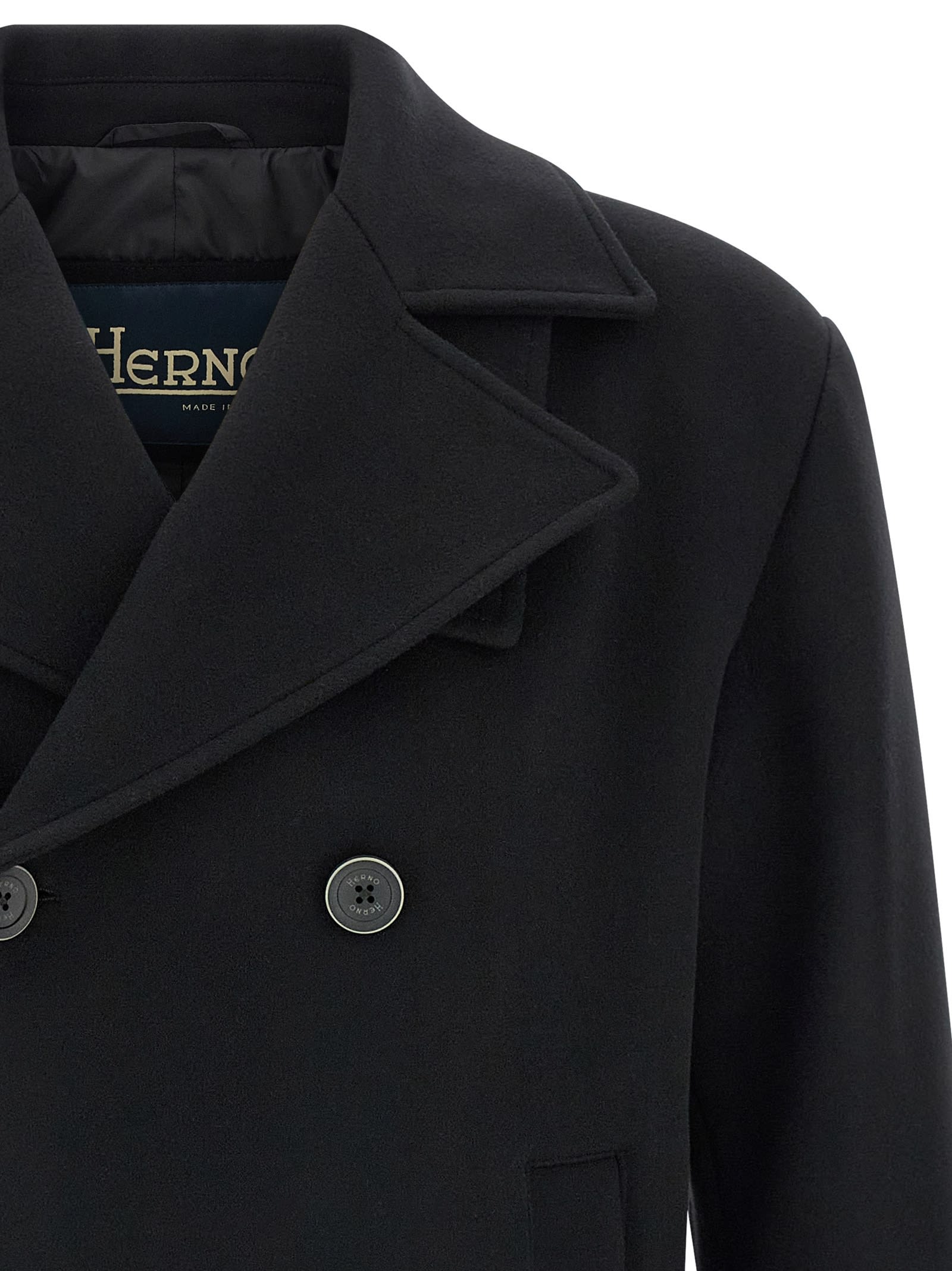 Herno Double-breasted Wool Coat Side Pockets In Black