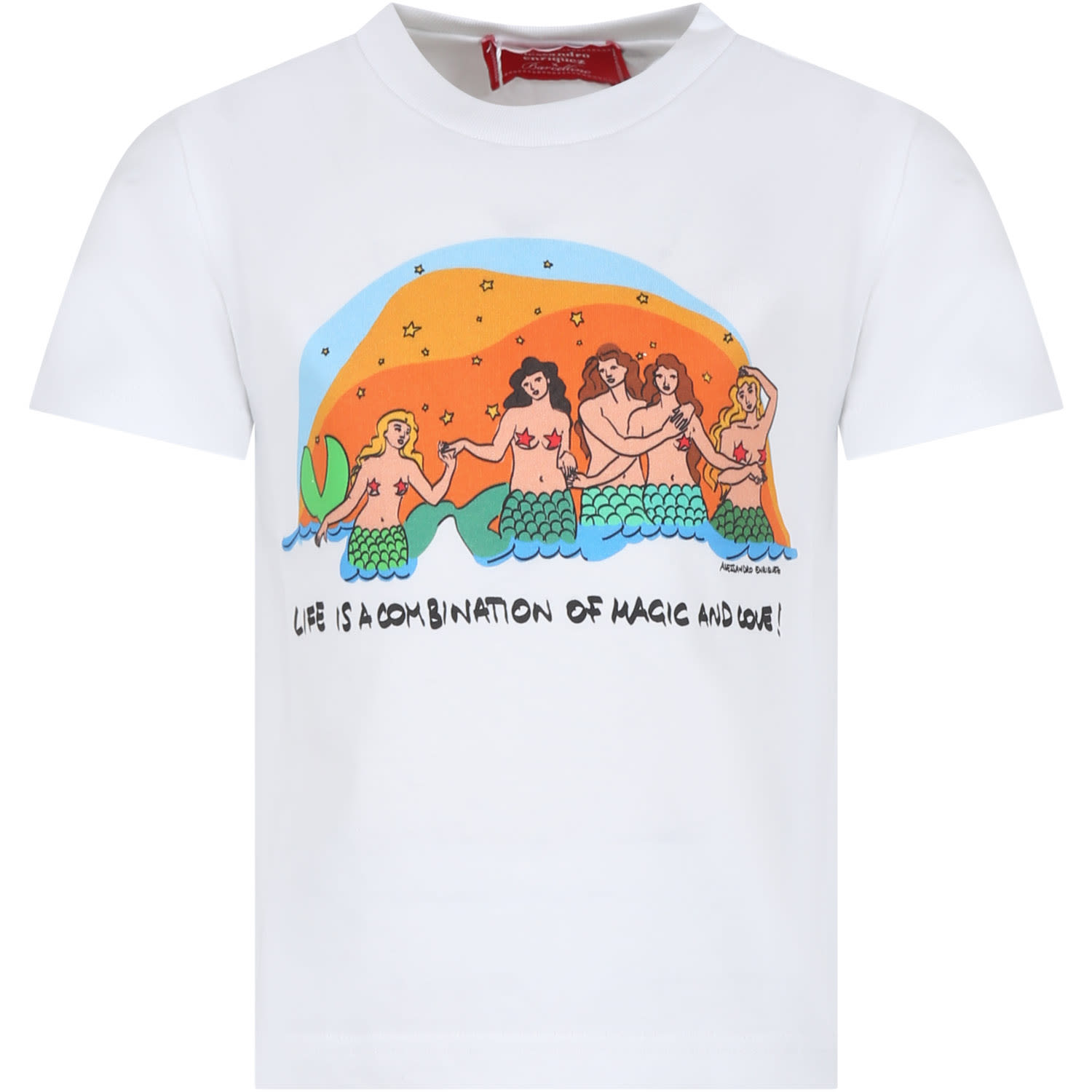 Alessandro Enriquez Kids' White T-shirt For Girl With Mermaid Print And Stars