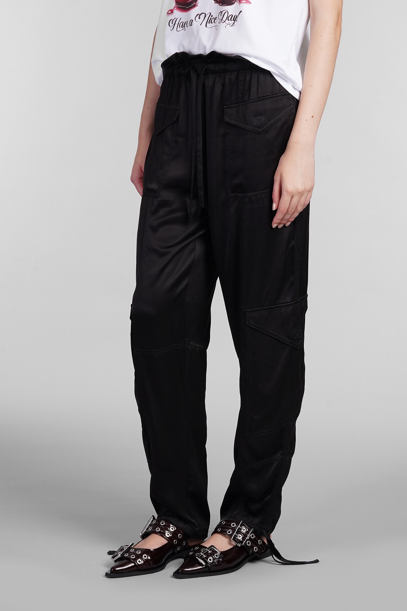 Shop Ganni Pants In Black Viscose