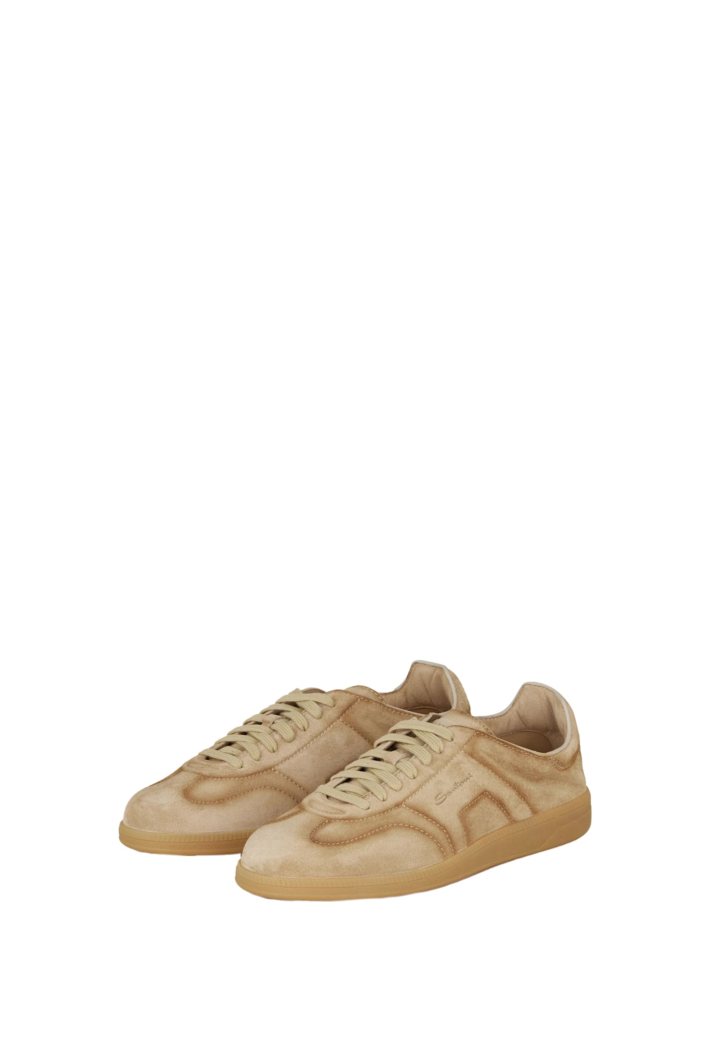 Santoni Soft Leather Sneakers For Casual Style In Natural
