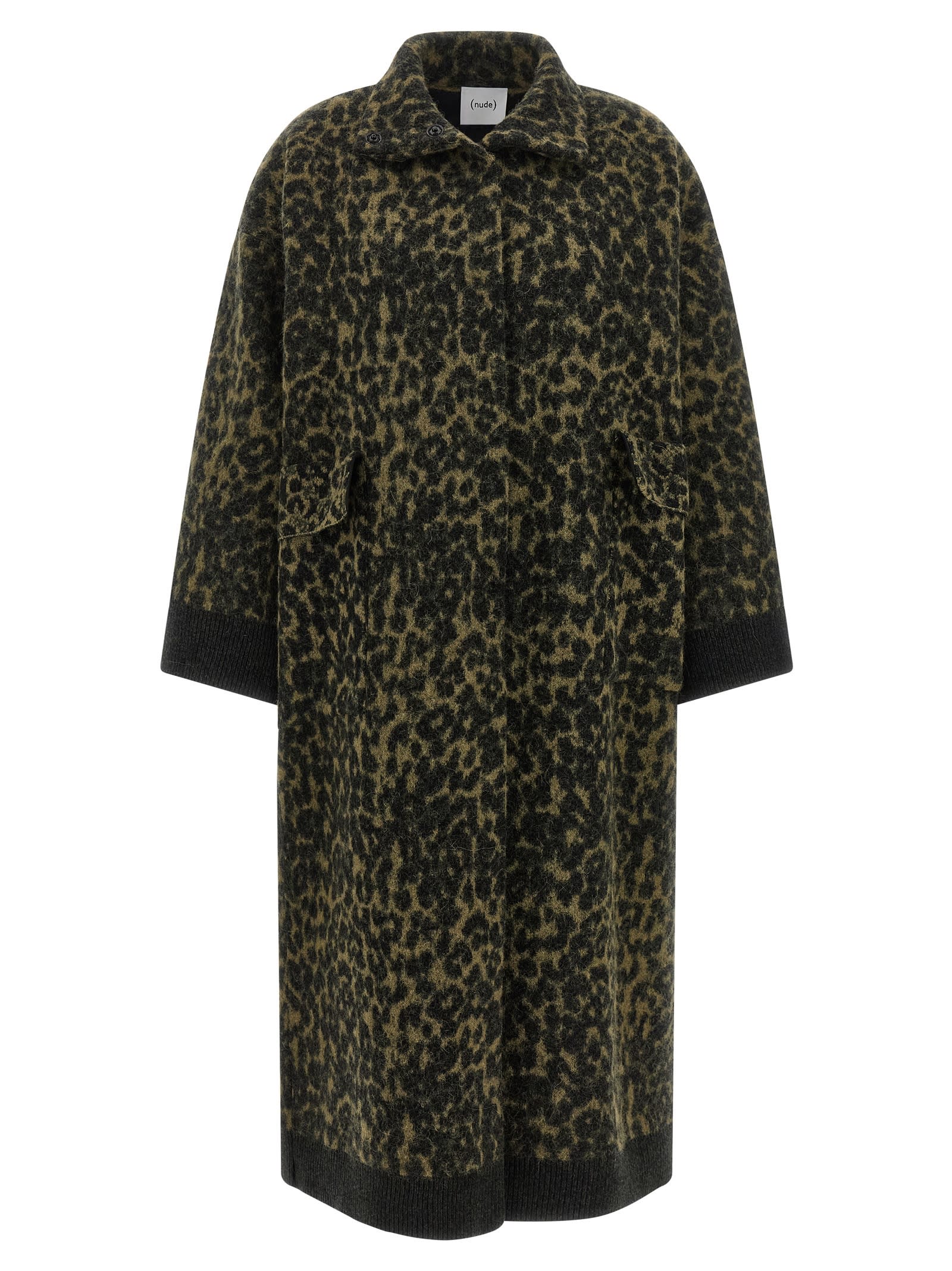 Nude Long Animal Print Wool Blend Coat In Animal Print