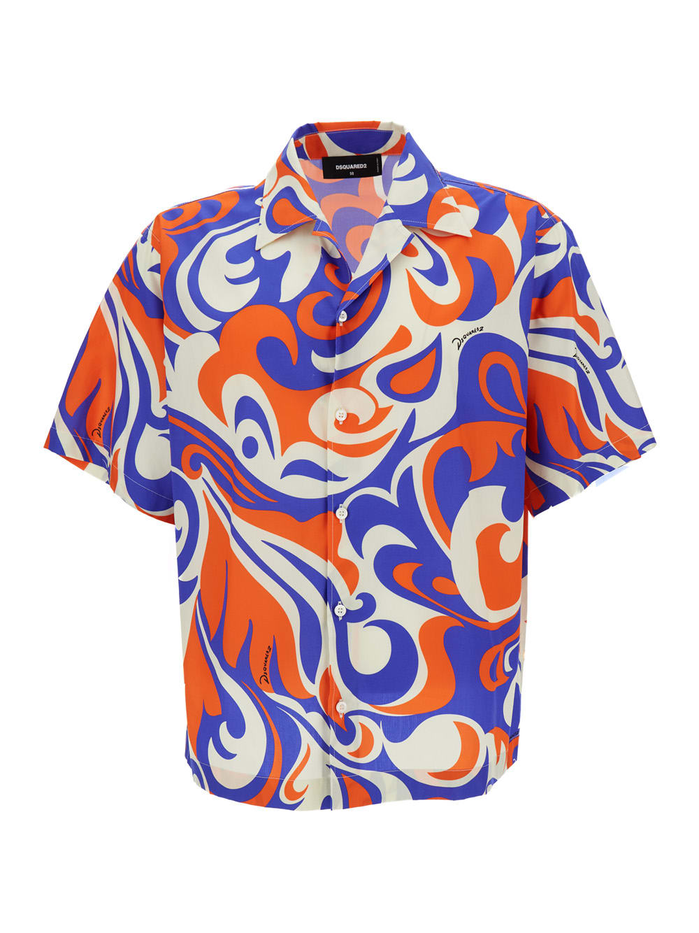 DSQUARED2 MULTICOLOR BOWLING SHIRT WITH PALM SPRING WAVES PRINT IN COTTON MAN
