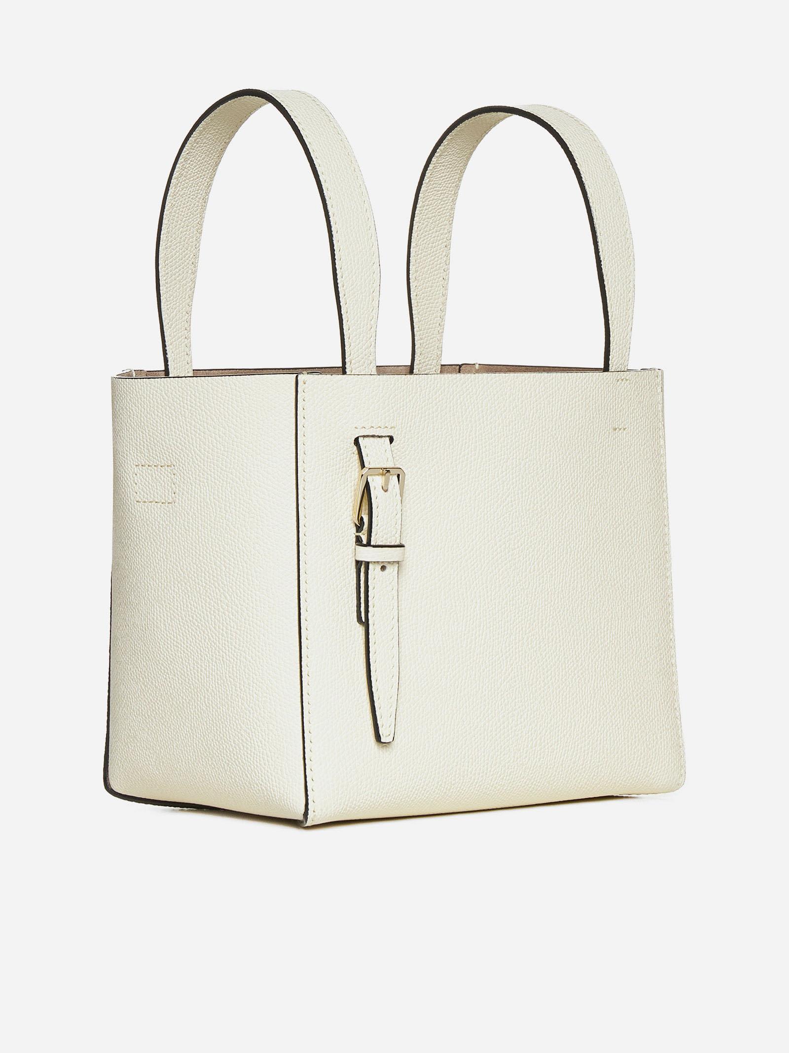 Shop Valextra Leather Mini Bucket Bag In White