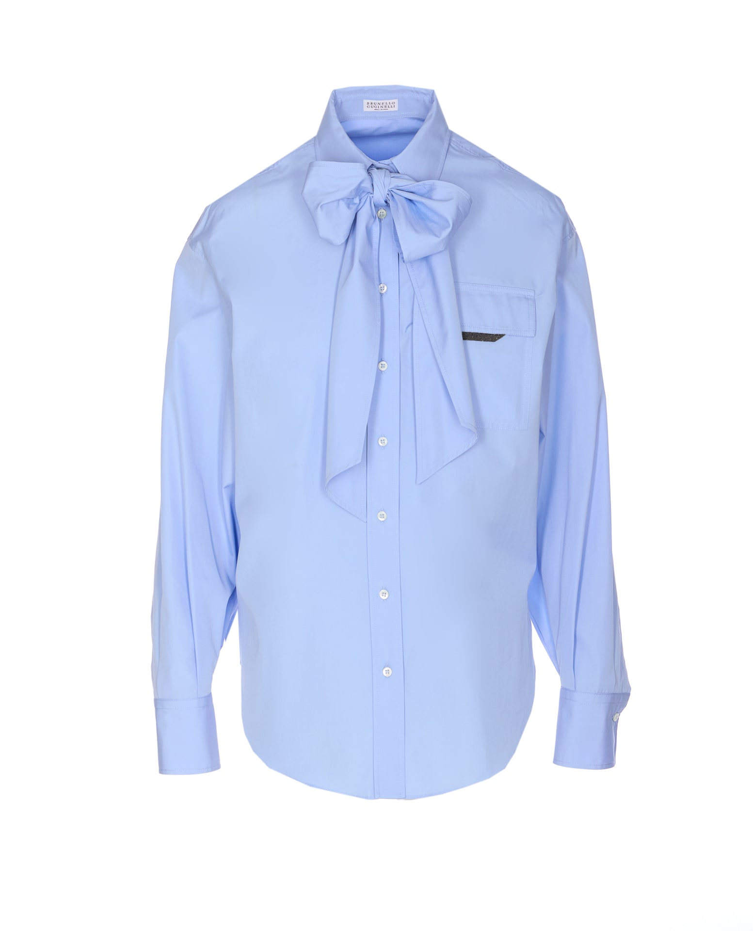 Brunello Cucinelli Women Lavalliere Shirt With Shiny Flap Detail In Blue