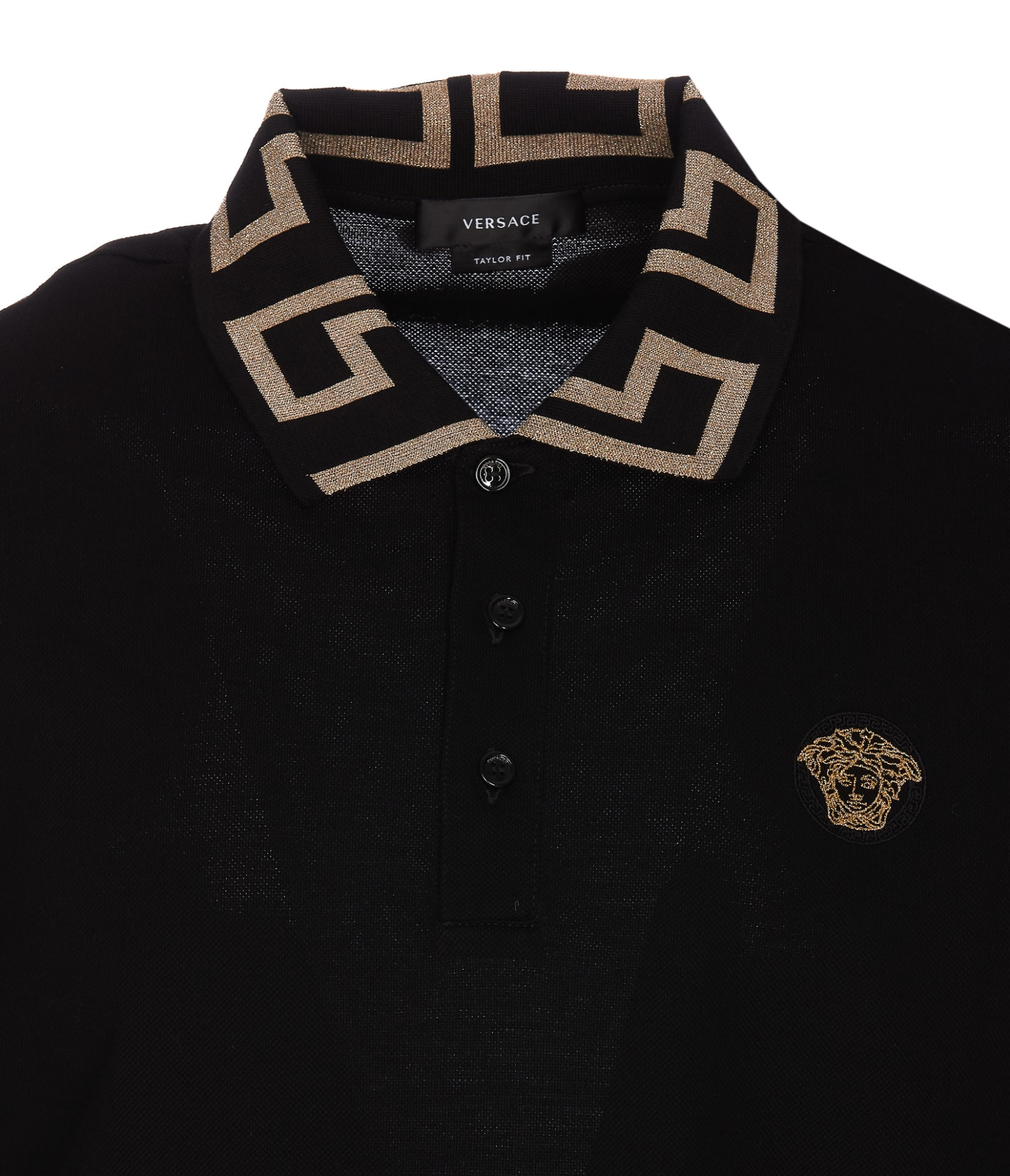 Shop Versace Greca Polo In Black