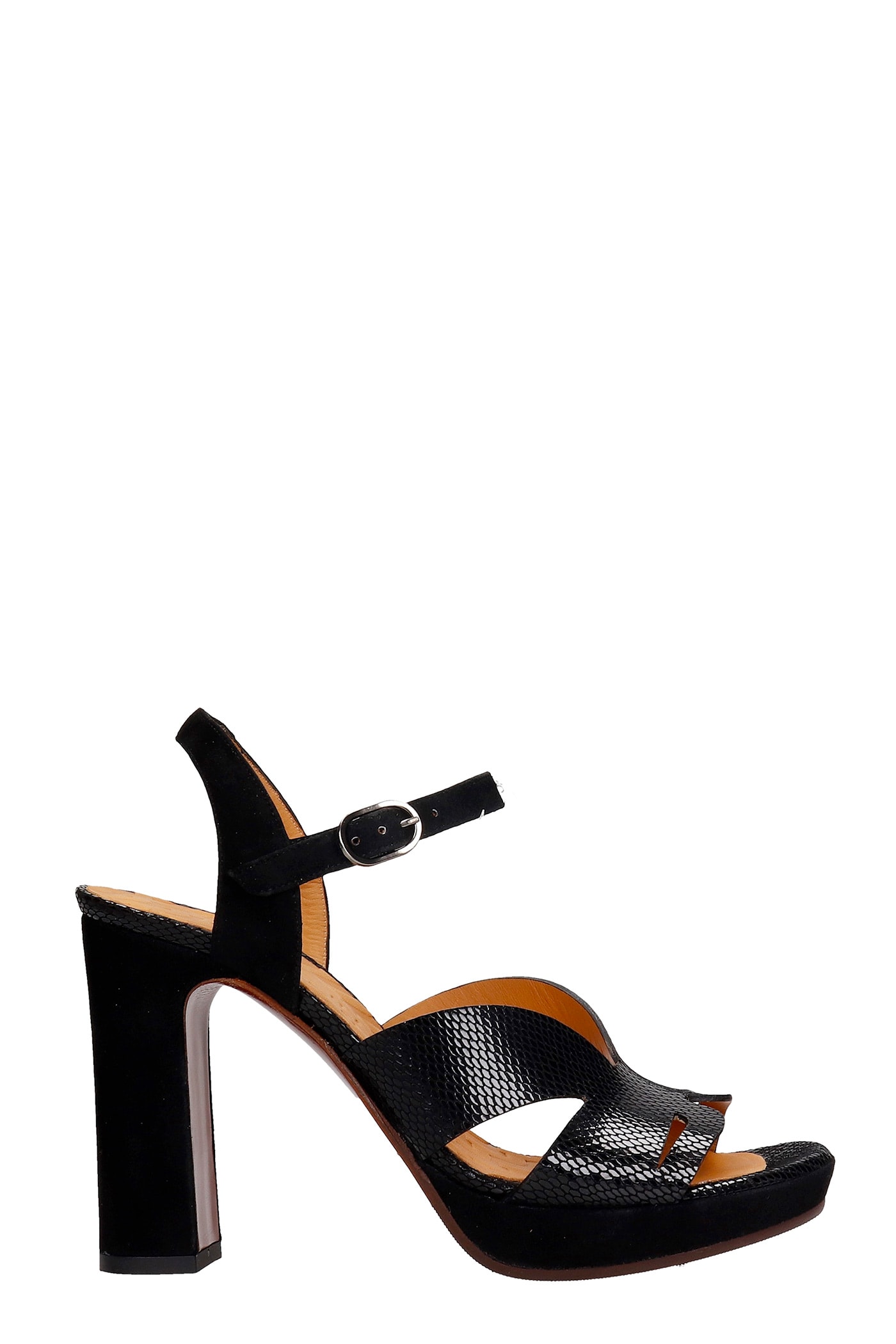 Chie Mihara Canina-l Sandals In Black Suede And Leather