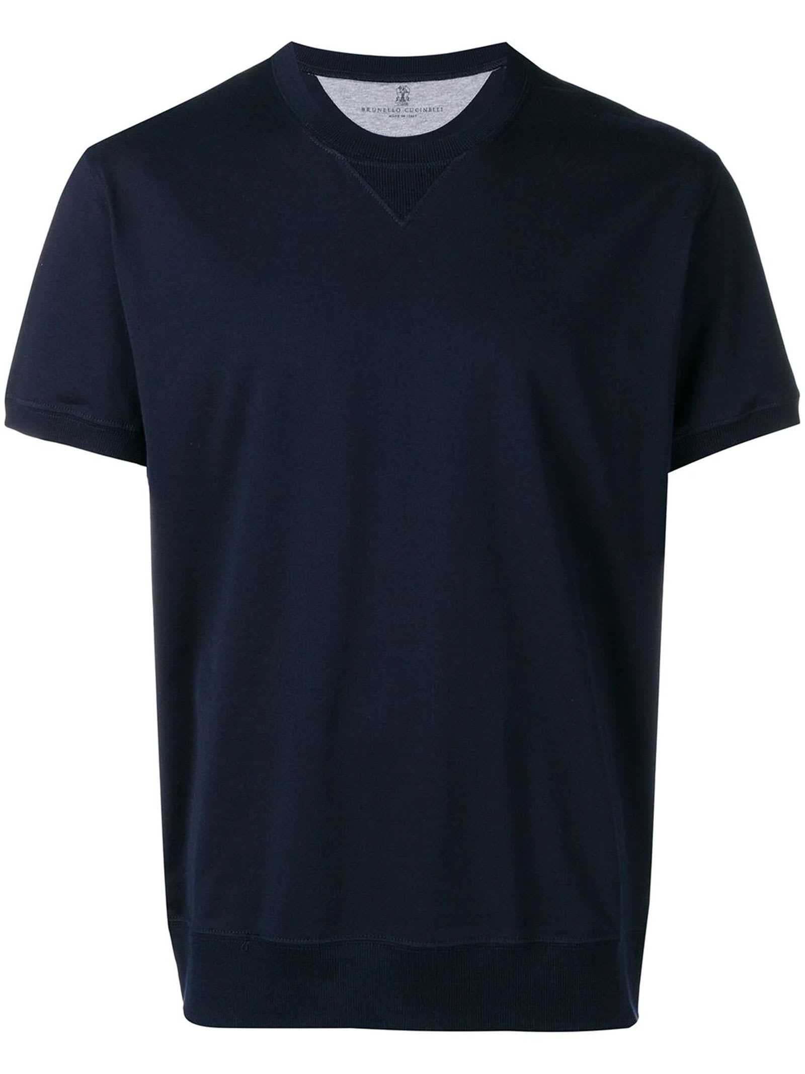 Brunello Cucinelli Navy Blue Cotton Blend Sweat T-shirt