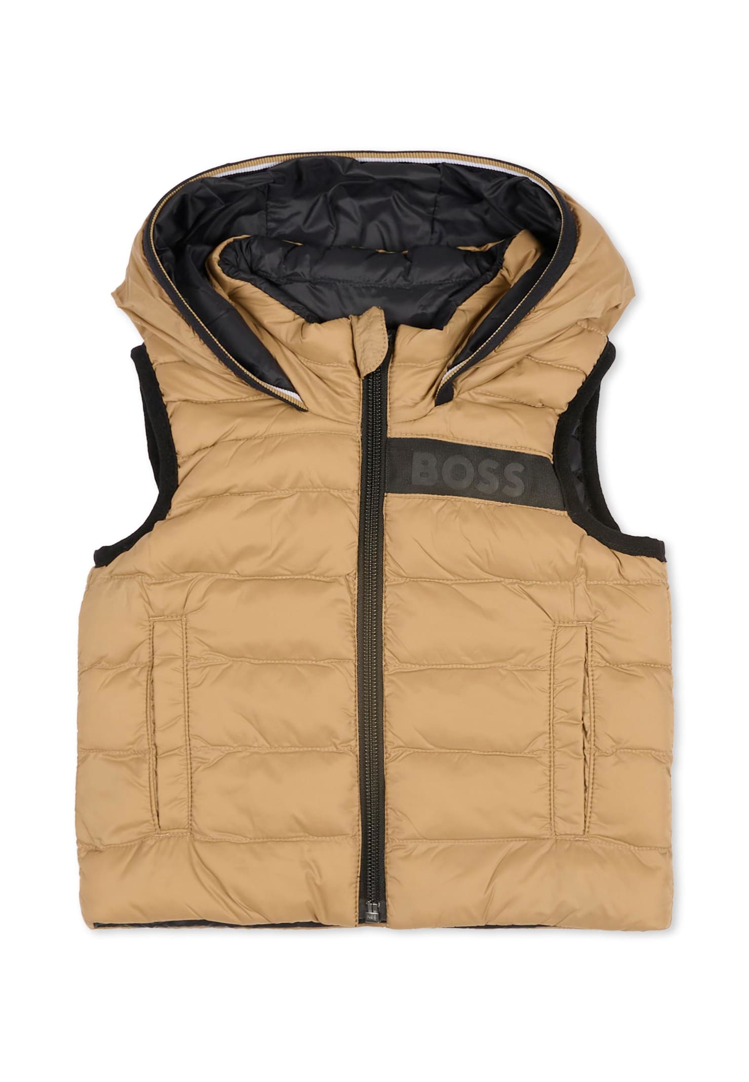 Hugo Boss Beige Reversible Vest For Baby Boy With Logo In Brown