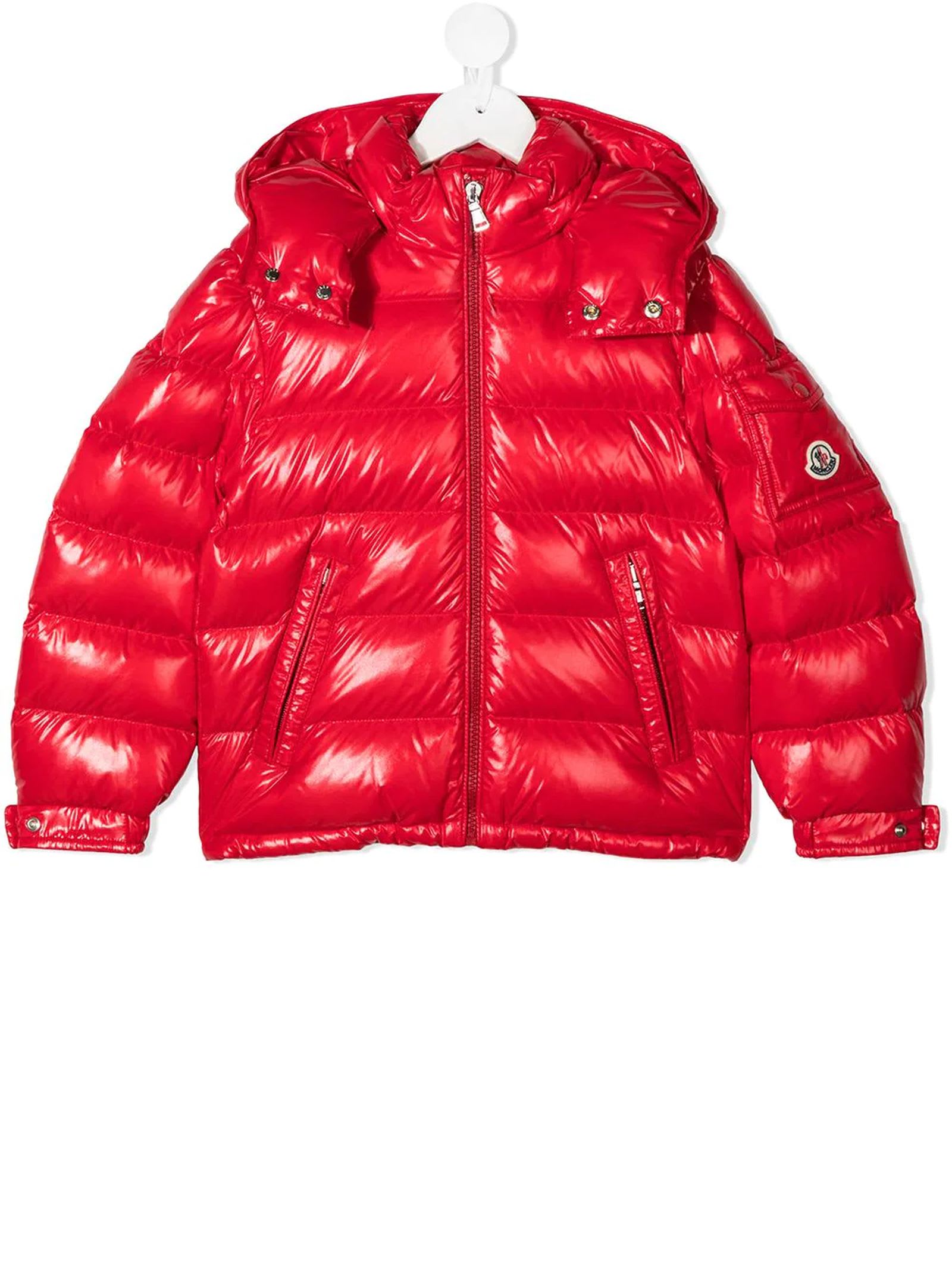 MONCLER RED GLOSSY PUFFER COAT