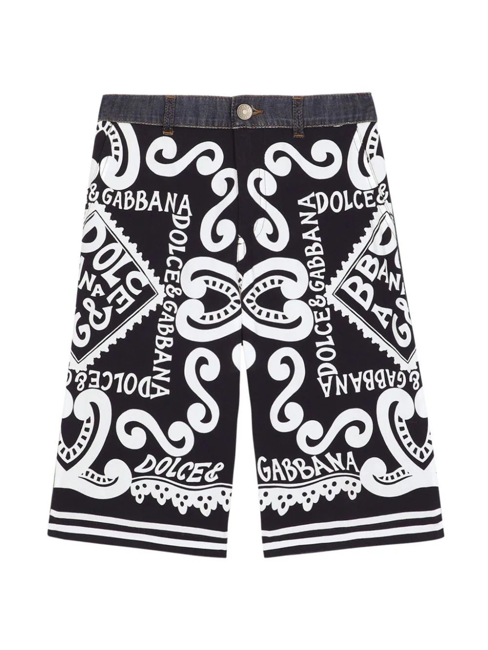 Shop Dolce & Gabbana Denim And Javanese Bermuda Shorts With Marina Print In Blue