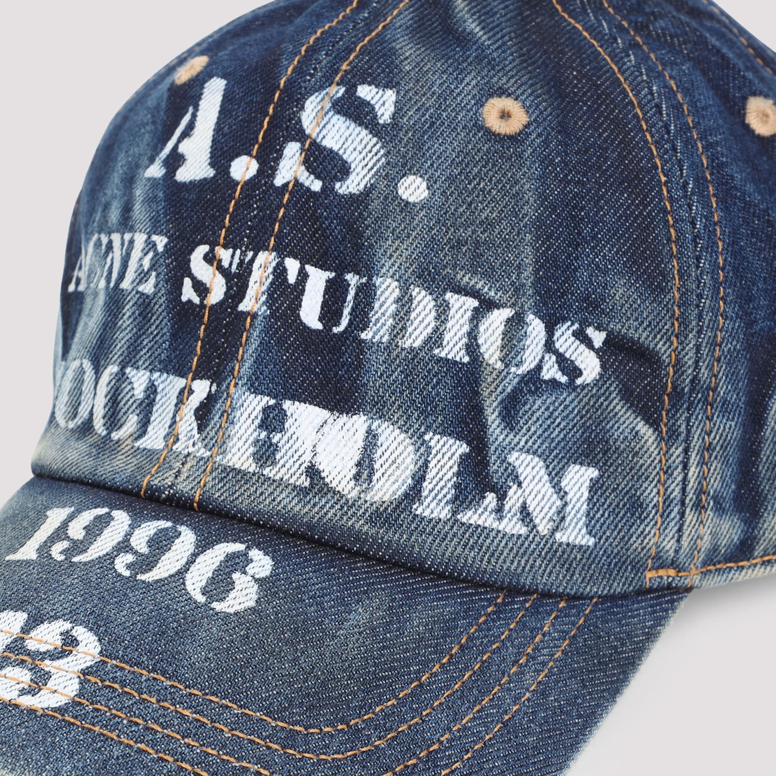Acne Studios Logo-printed Washed-out Denim Cap In Multi