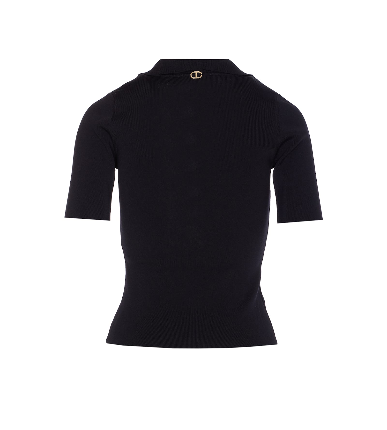 Twinset Fitted Black Short-sleeve Top With Classic Collar In Black