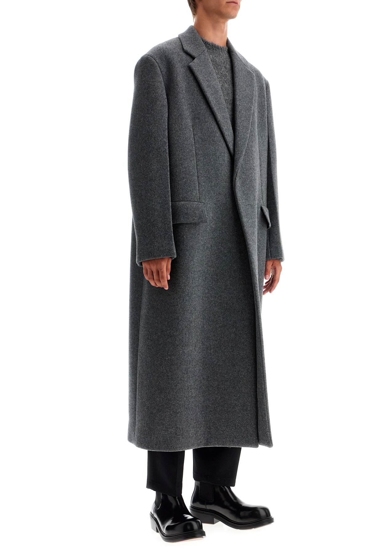 Shop Jil Sander Long Felted Wool Coat In Pebble (grey)