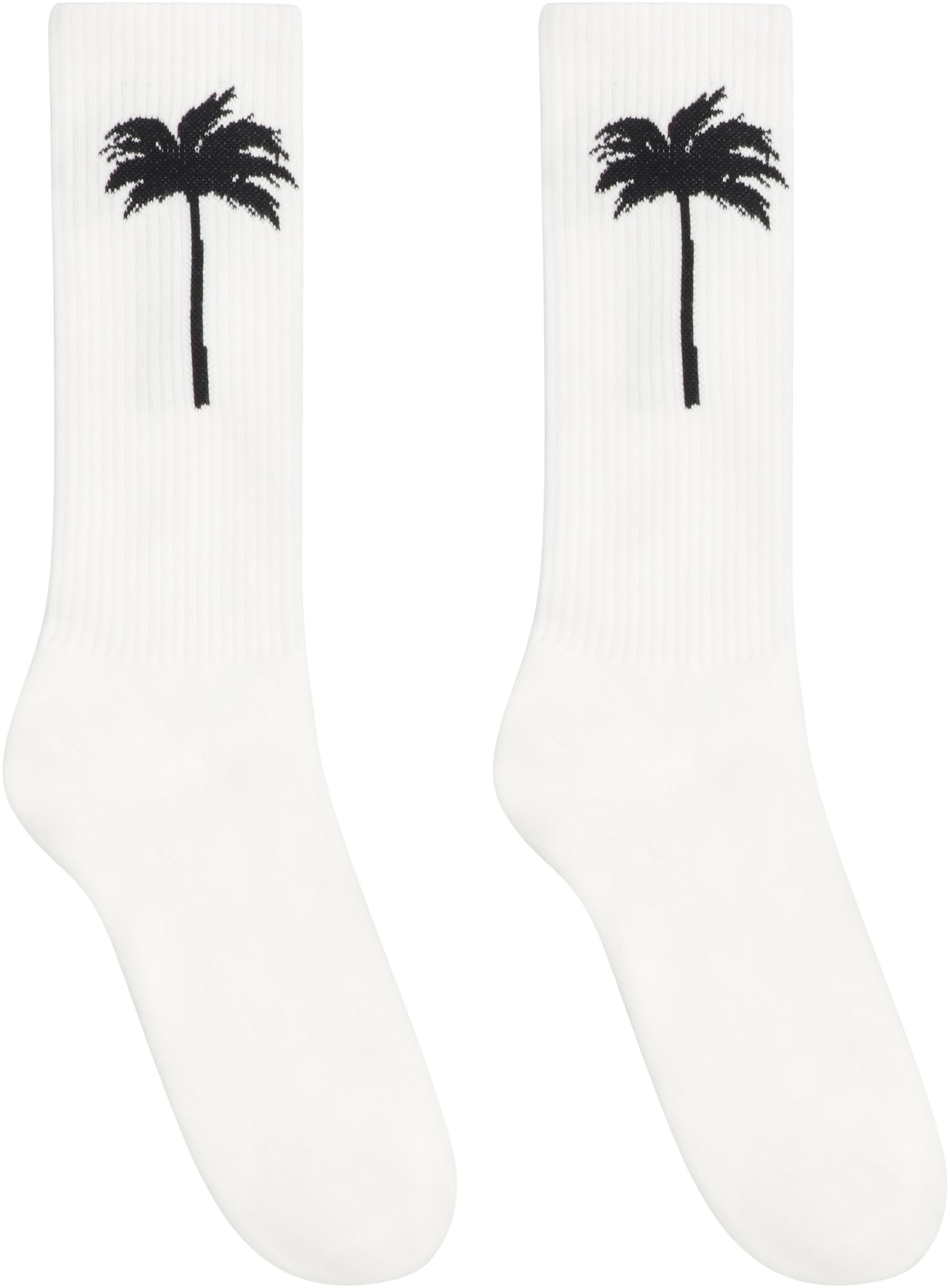 Shop Palm Angels Cotton Socks With Logo In White