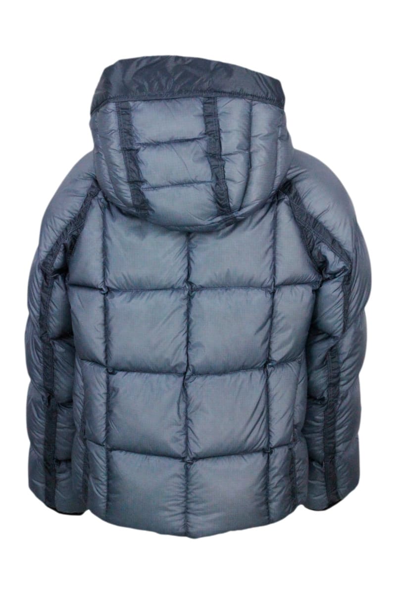 Shop C.p. Company Dd Shell Down Jacket In Real Goose Down In Ultralight Fabric With Checkered Texture. In Blu