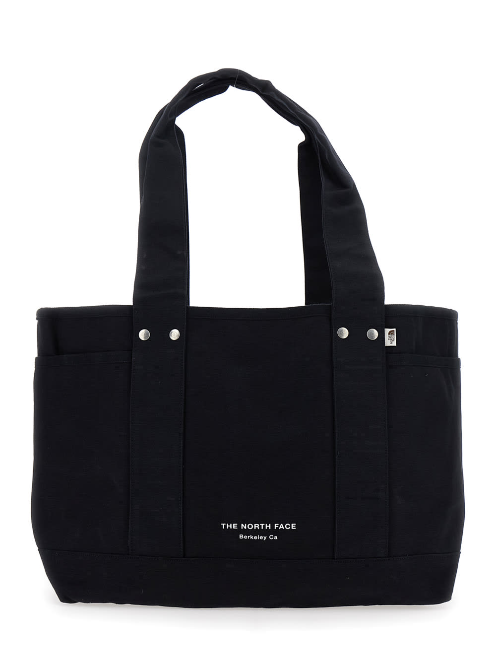 Black Tote Bag With Two Flat Pockets And Logo Lettering On The Front In Cotton Man