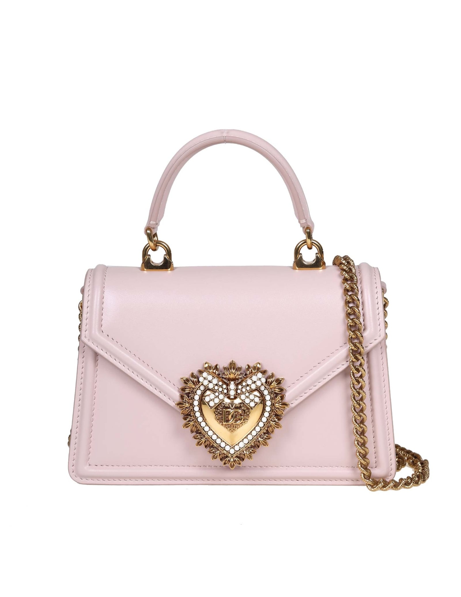 Shop Dolce & Gabbana Small Devotion Handbag In Powder Leather