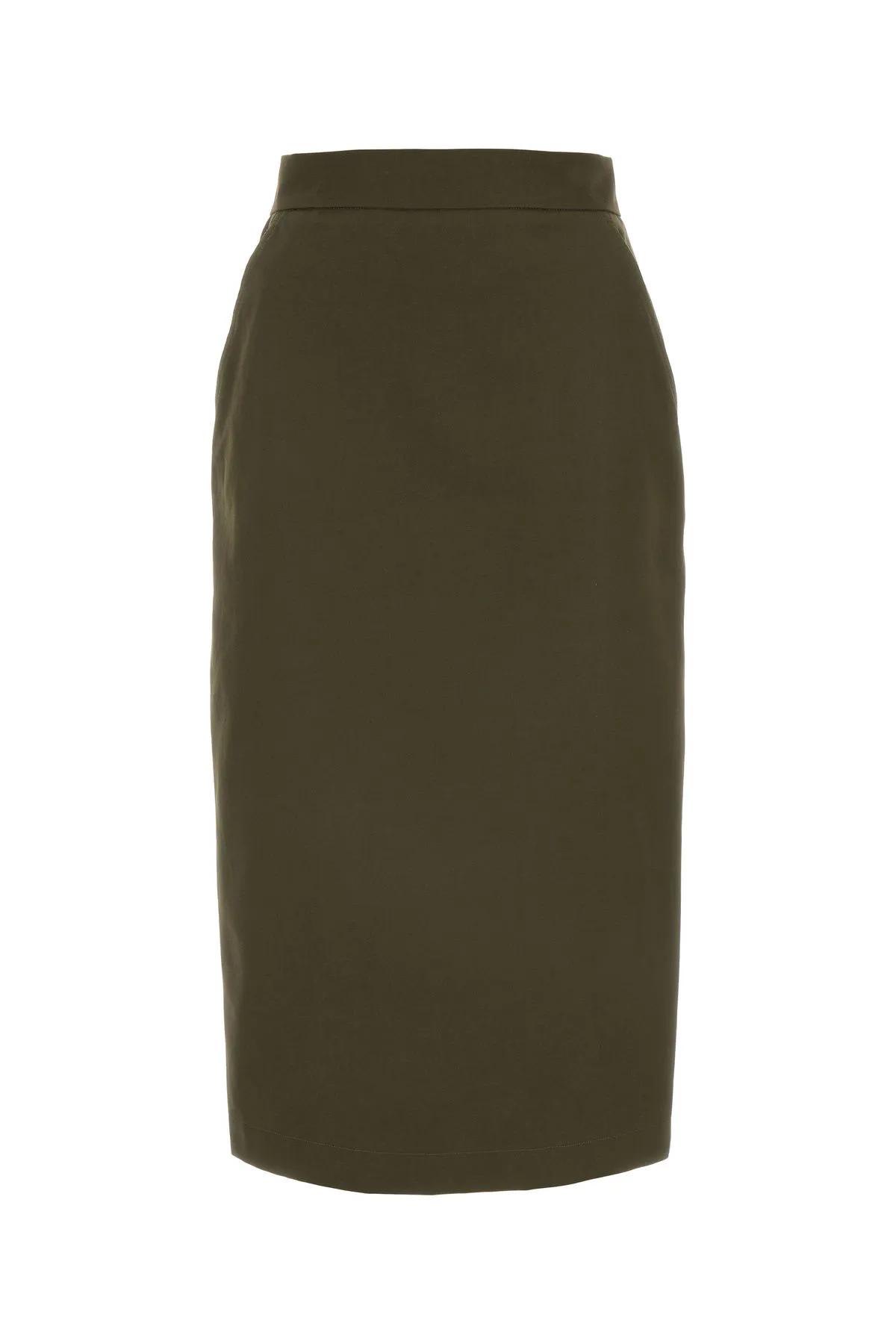 Shop Max Mara Olive Green Cotton Cognac Skirt In Military Green