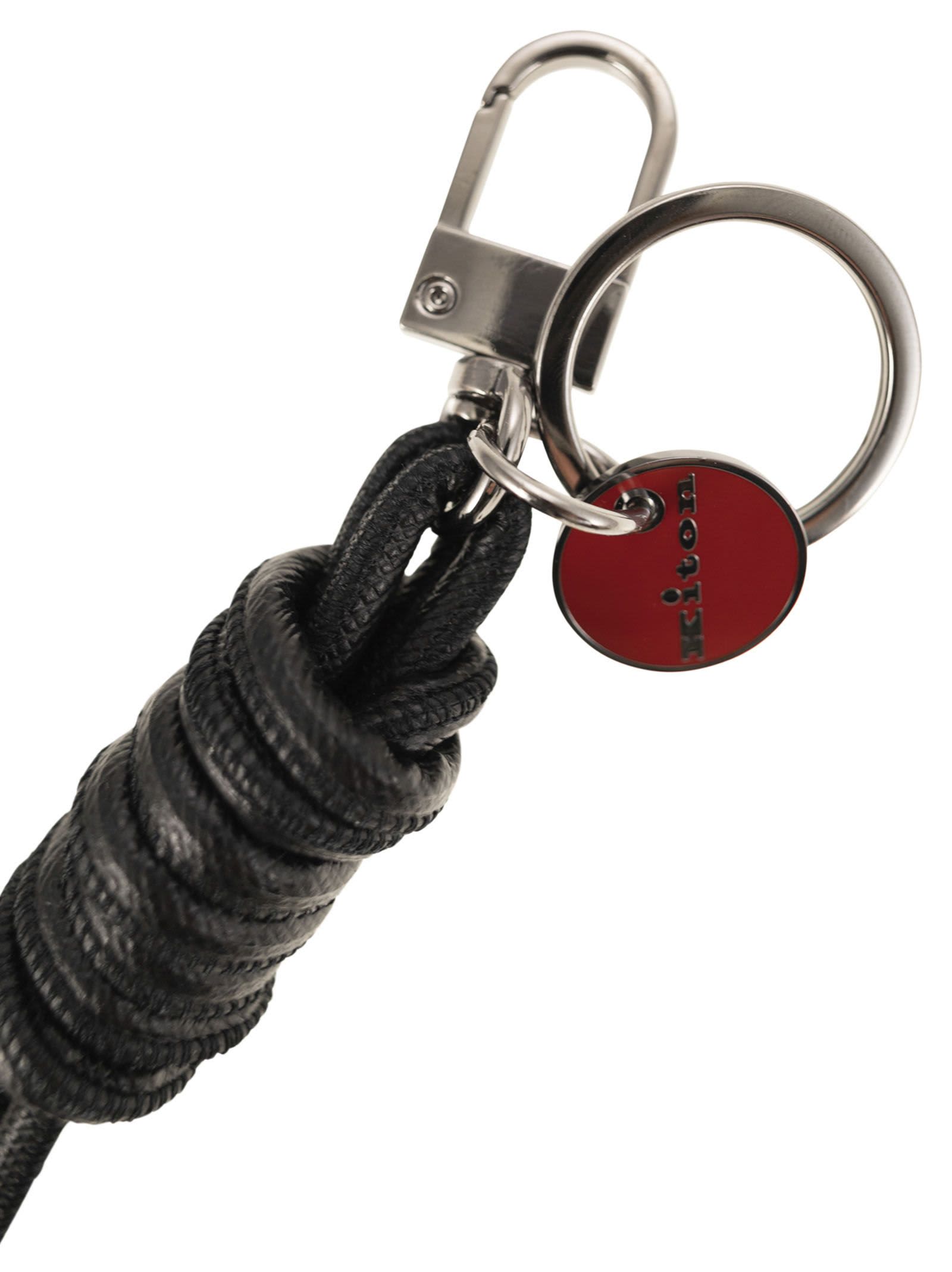 Kiton Men Leather Key Ring In Black