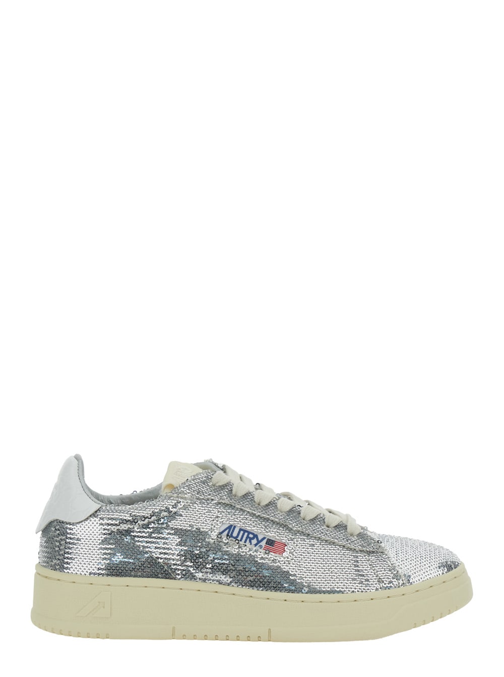 Autry Sequined Low Top Sneakers With Fabric Upper In Silver