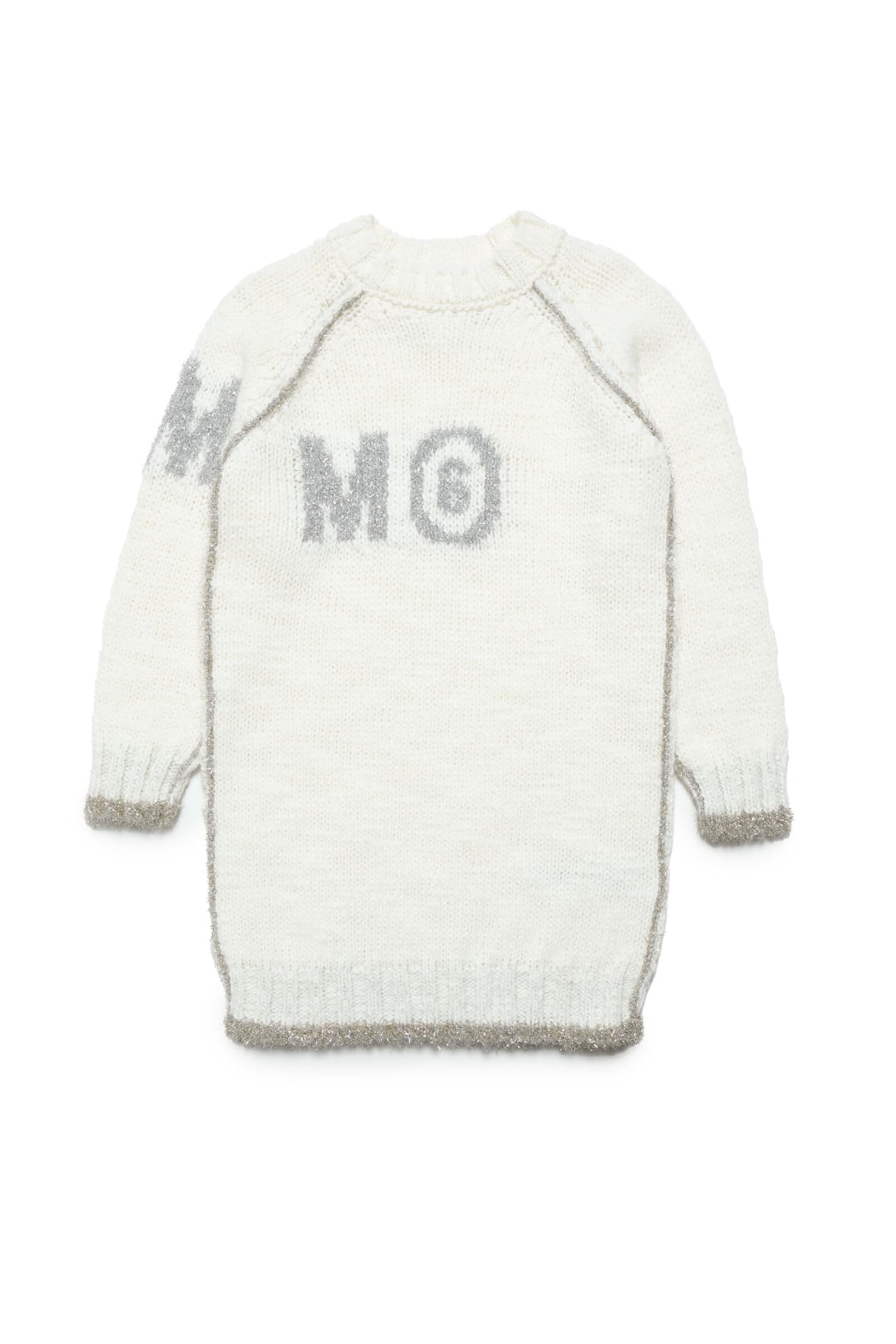 Maison Margiela Kids' Mm6d79u Dress  Wool-blend And Lurex Maxi Sweater Dress In White