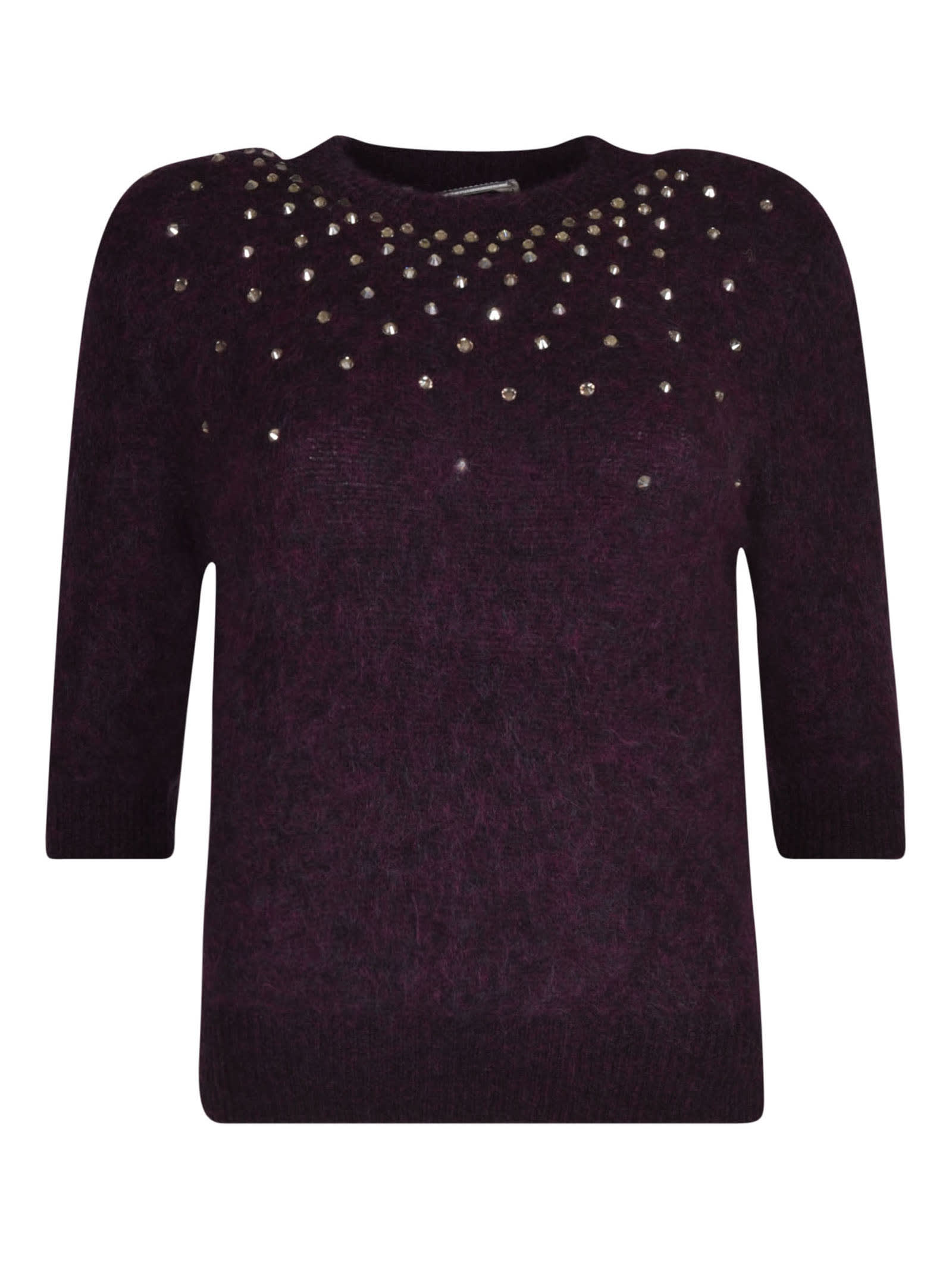 Shop Alessandra Rich Crystals Embellishment Sweater In Violet