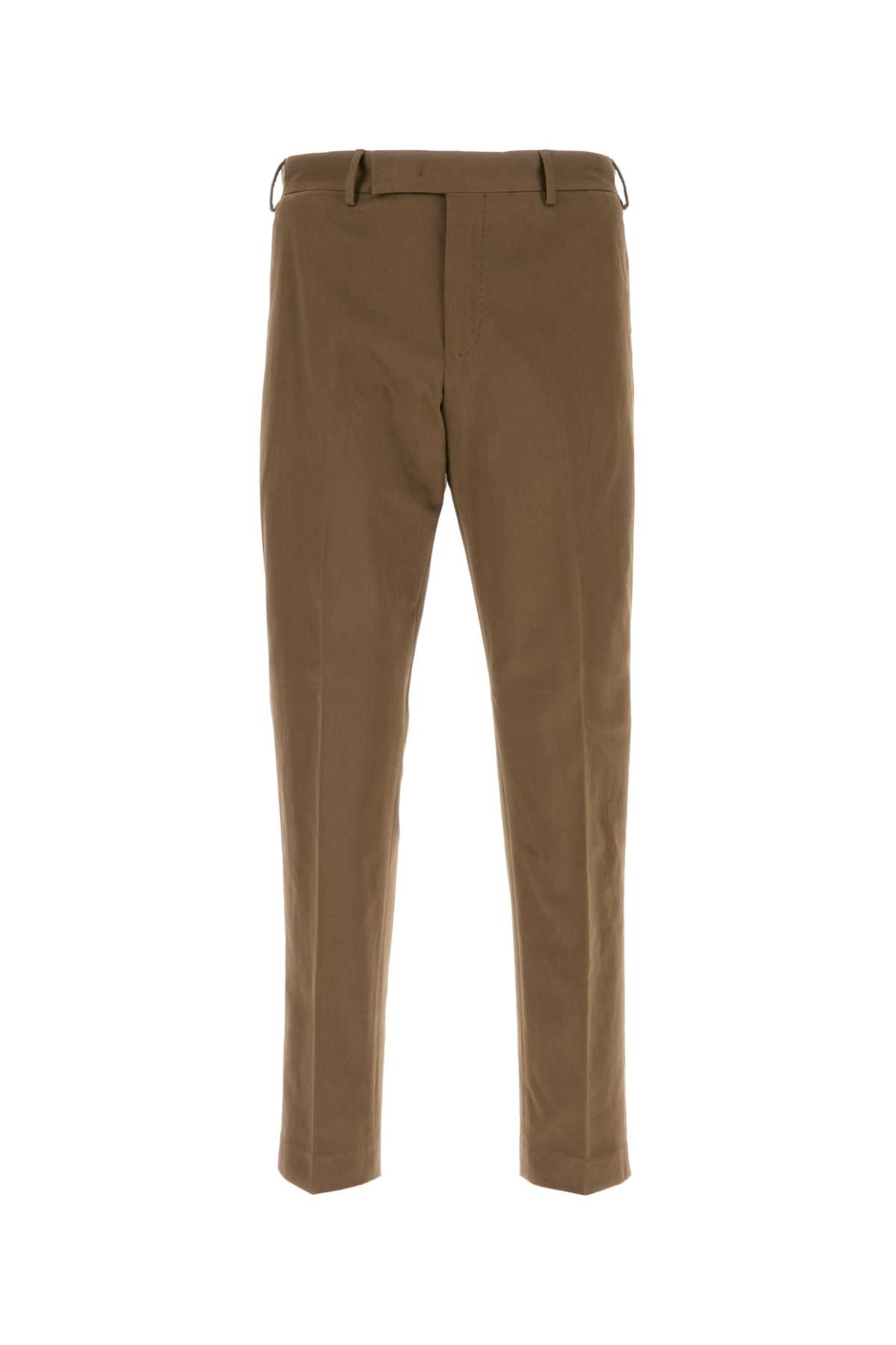 Pt Torino Stretch Cotton Trousers With Pockets And Creases In Brown