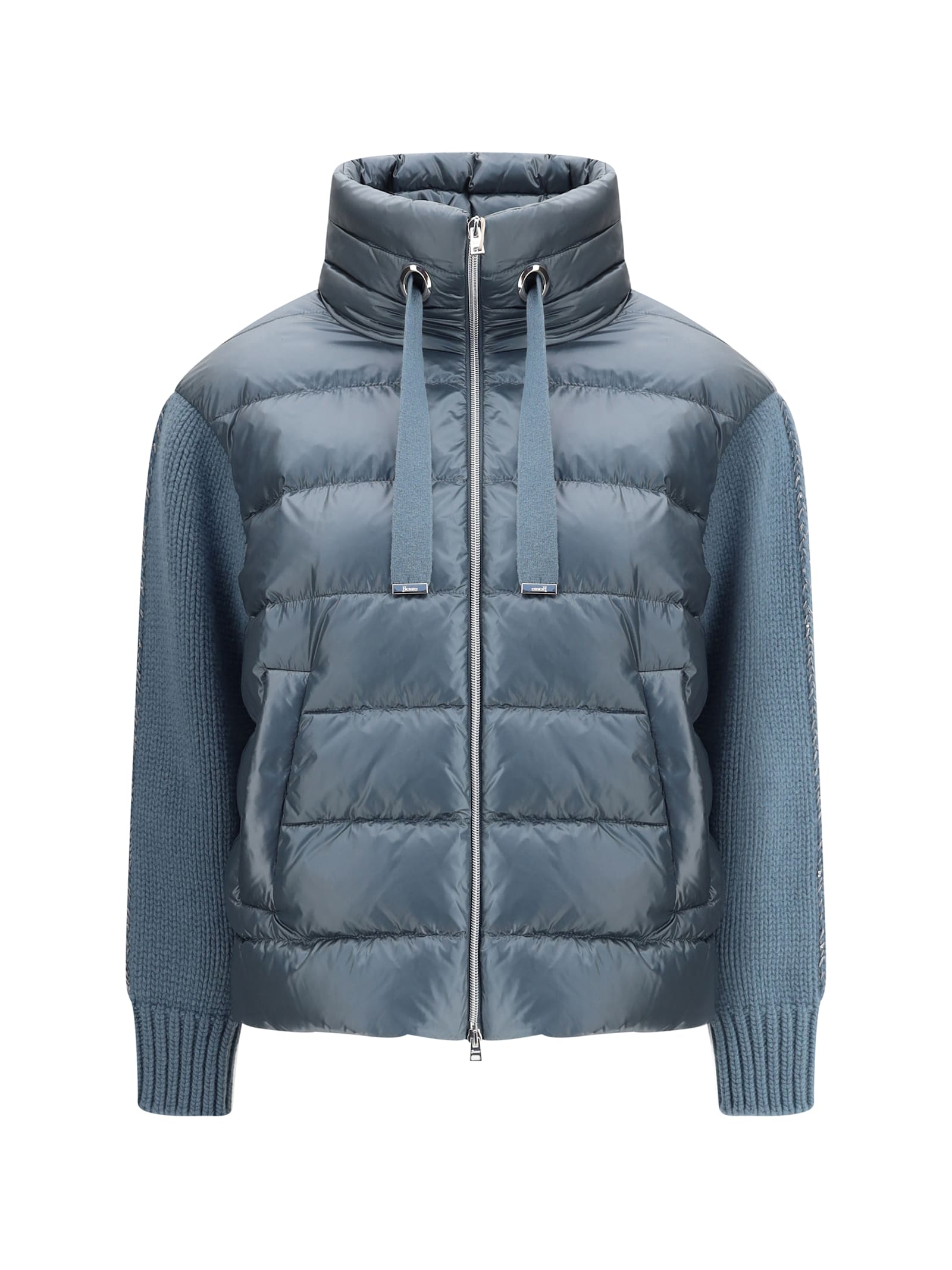 Herno Women Down Jacket With Wool Sleeves In Blue