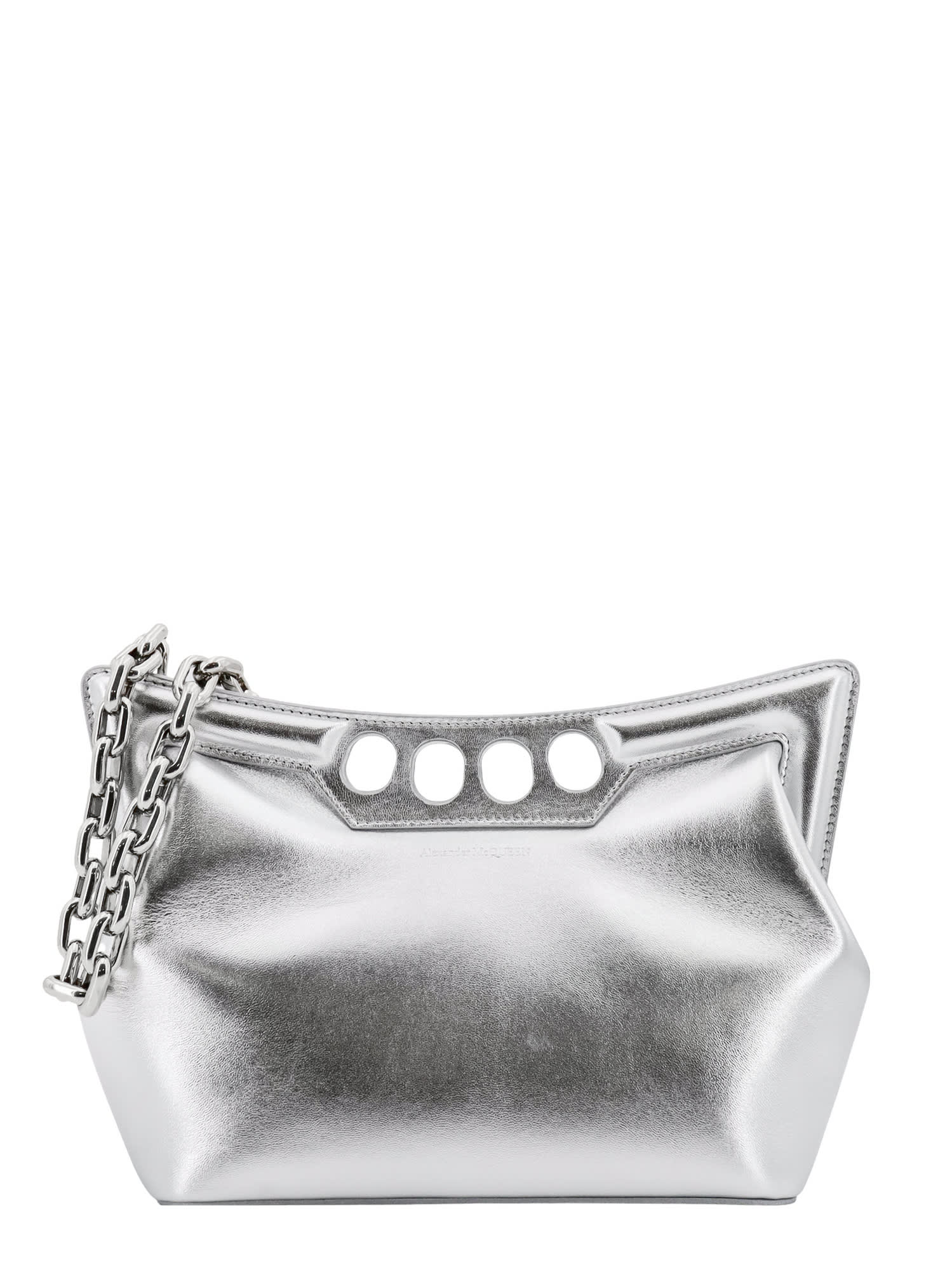 Shop Alexander Mcqueen The Peak Shoulder Bag In Silver