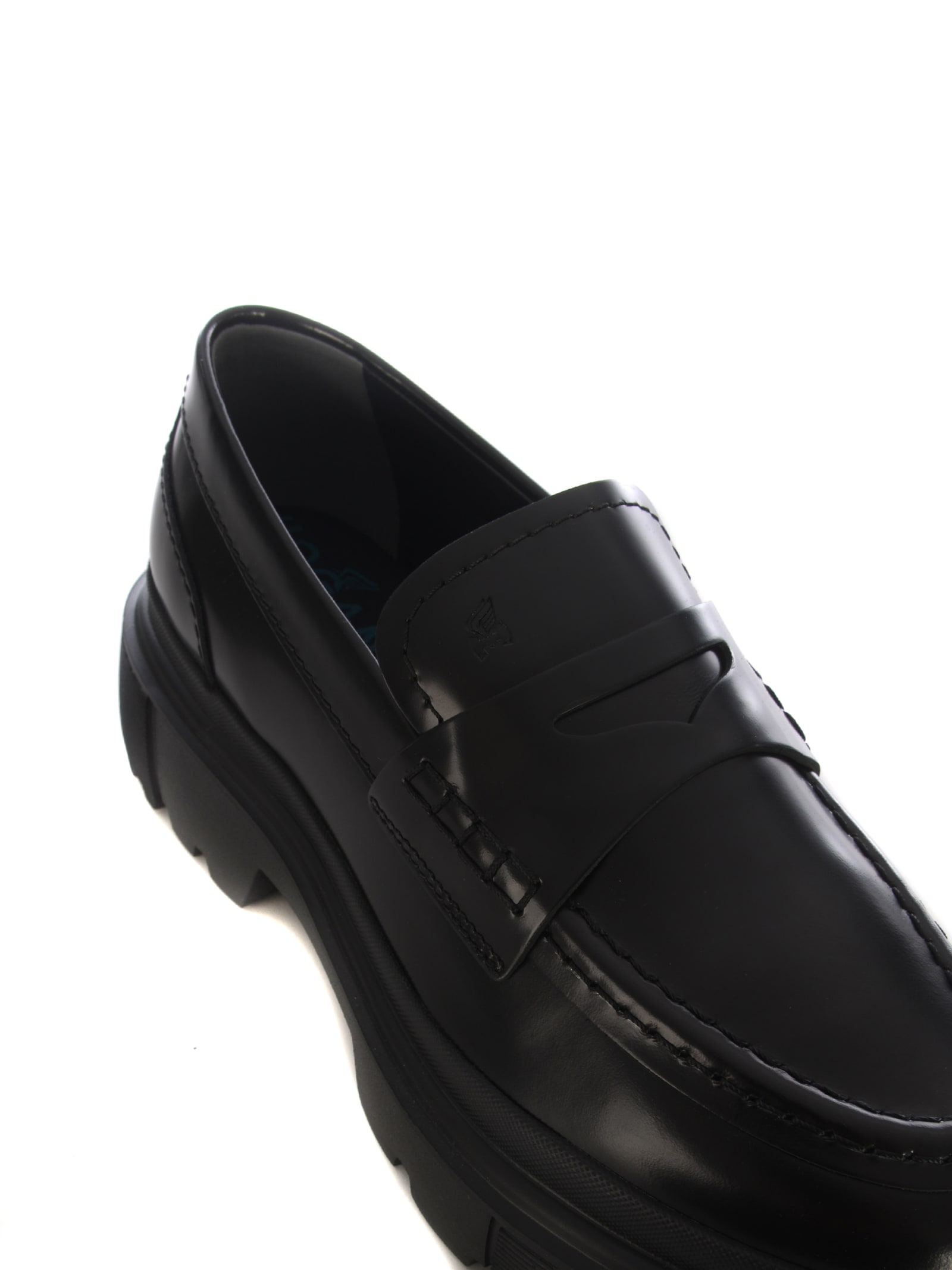 Shop Hogan Loafers  H619 In Abrasive Leather In Black