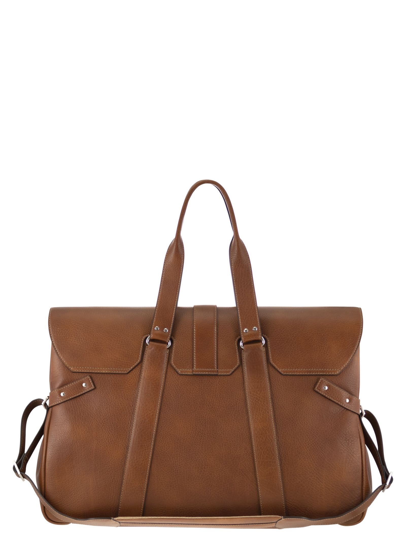 Shop Brunello Cucinelli Country Weekender Bag In Calfskin With Grain In Cognac