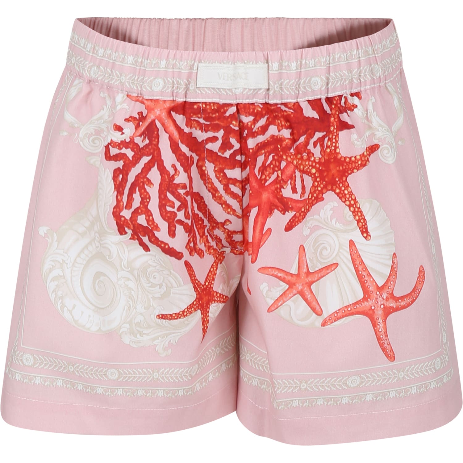 Versace Kids' Pink Shorts For Girl With Barocco Sea Print