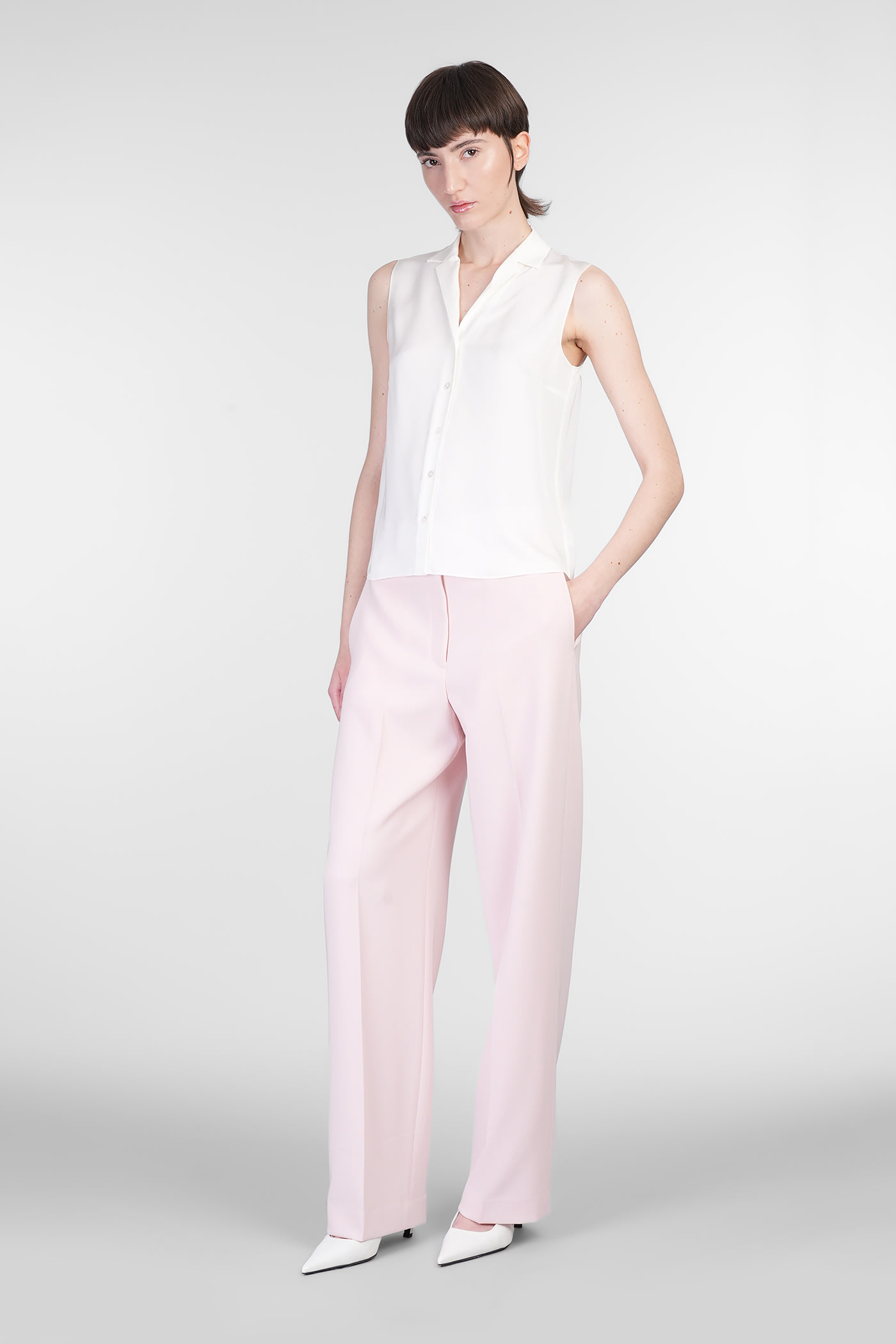 Theory Camp Collar Blouse In Silk Georgette