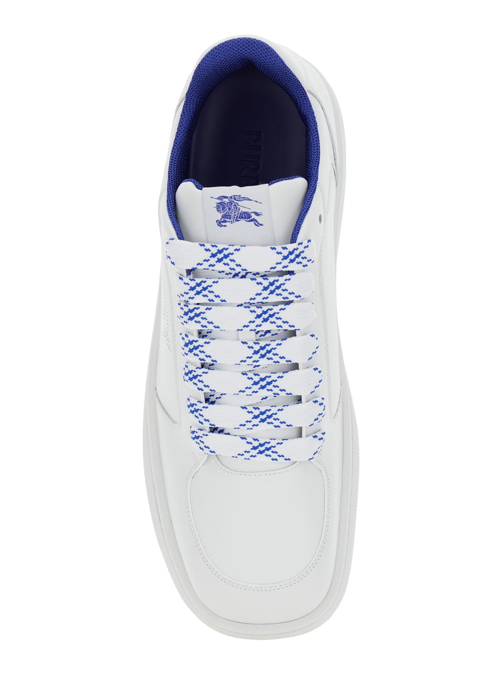 Shop Burberry White Sneakers With Ekd Logo On The Side In Leather Man