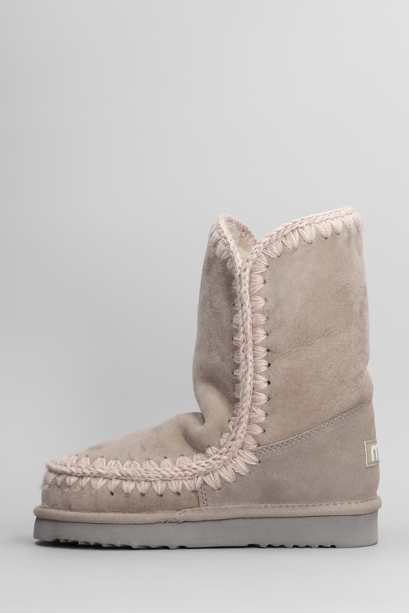 Shop Mou Eskimo 24 Low Heels Ankle Boots In Beige Suede