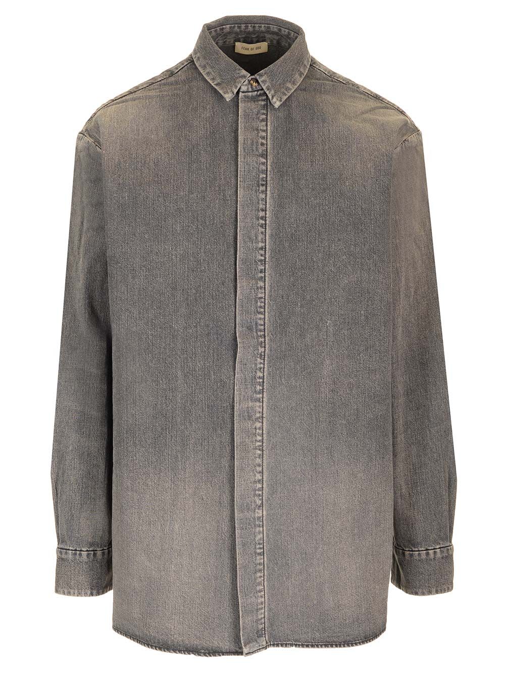 Shop Fear Of God Vented Denim Shirt In Black