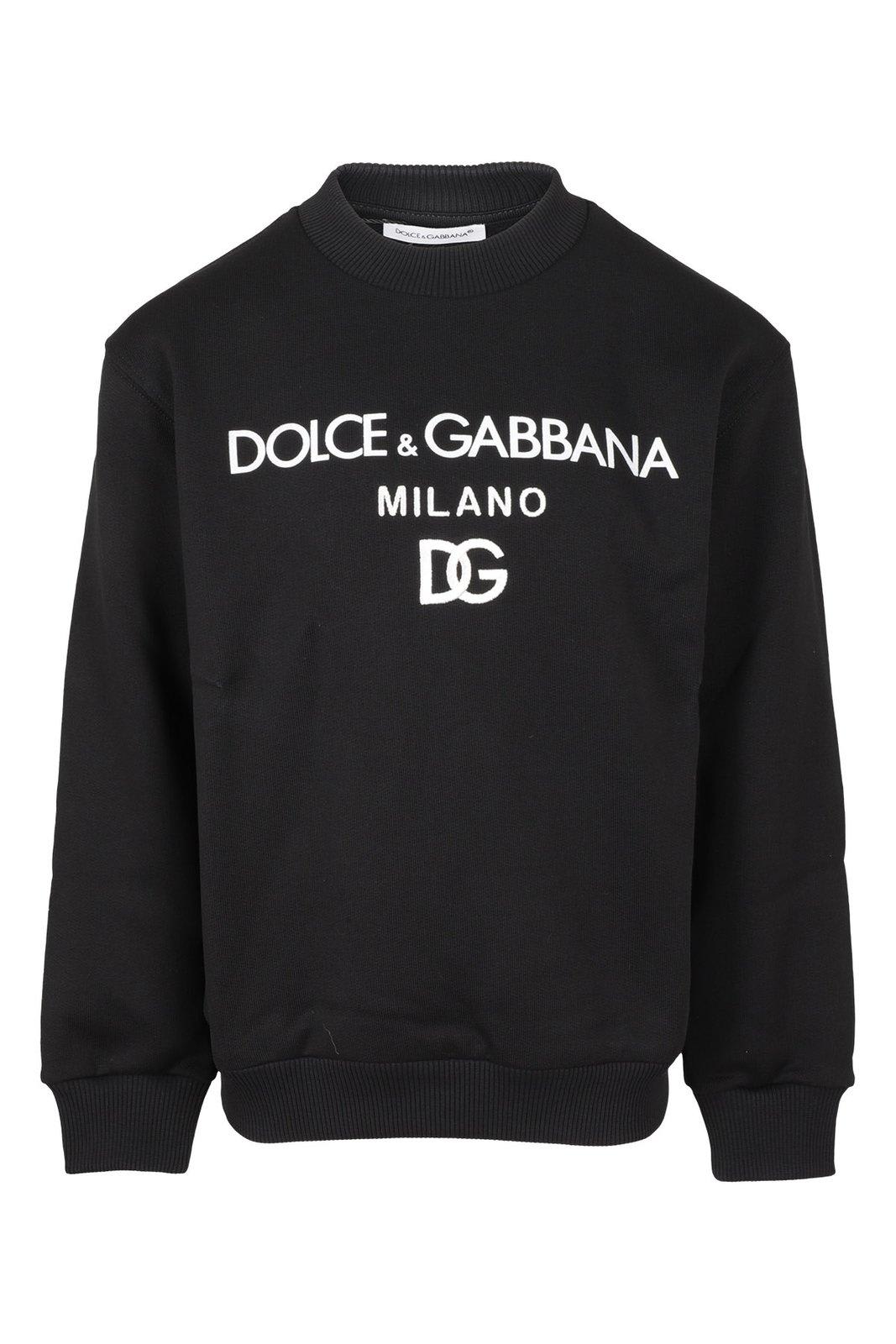 Shop Dolce & Gabbana Logo Embroidered Crewneck Sweatshirt In Black