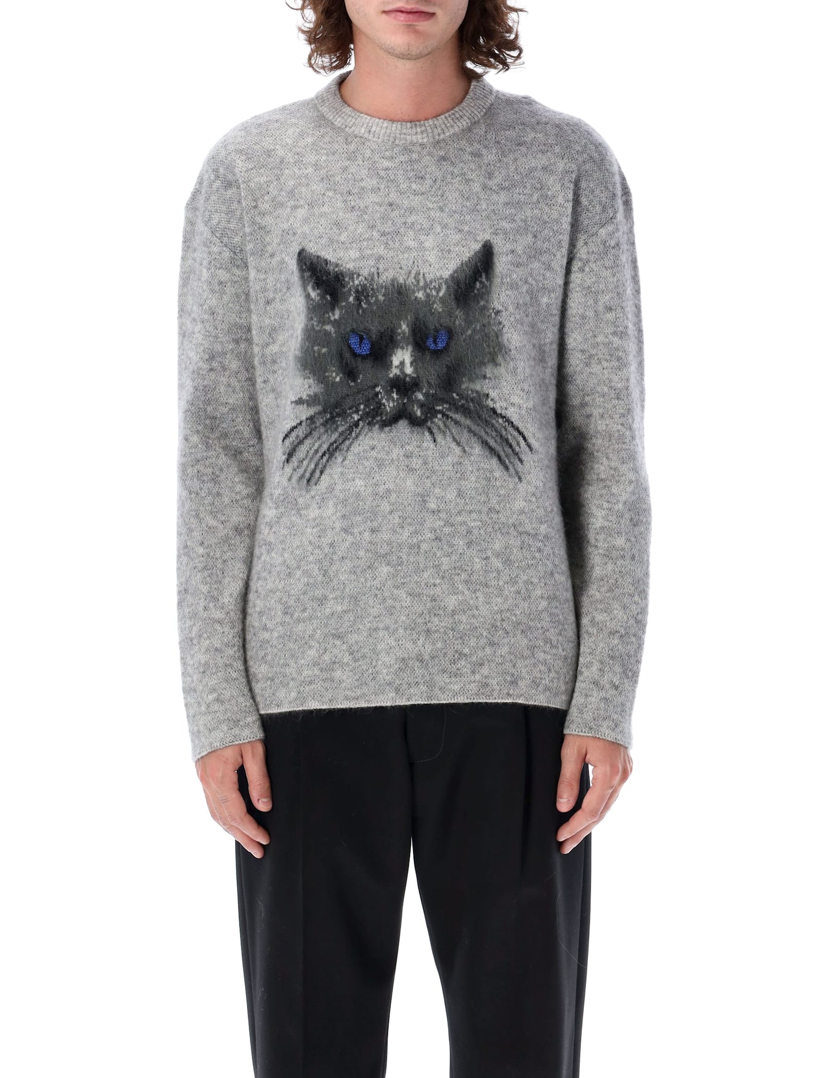 Shop Givenchy Cat Jacquard Sweater In Grey