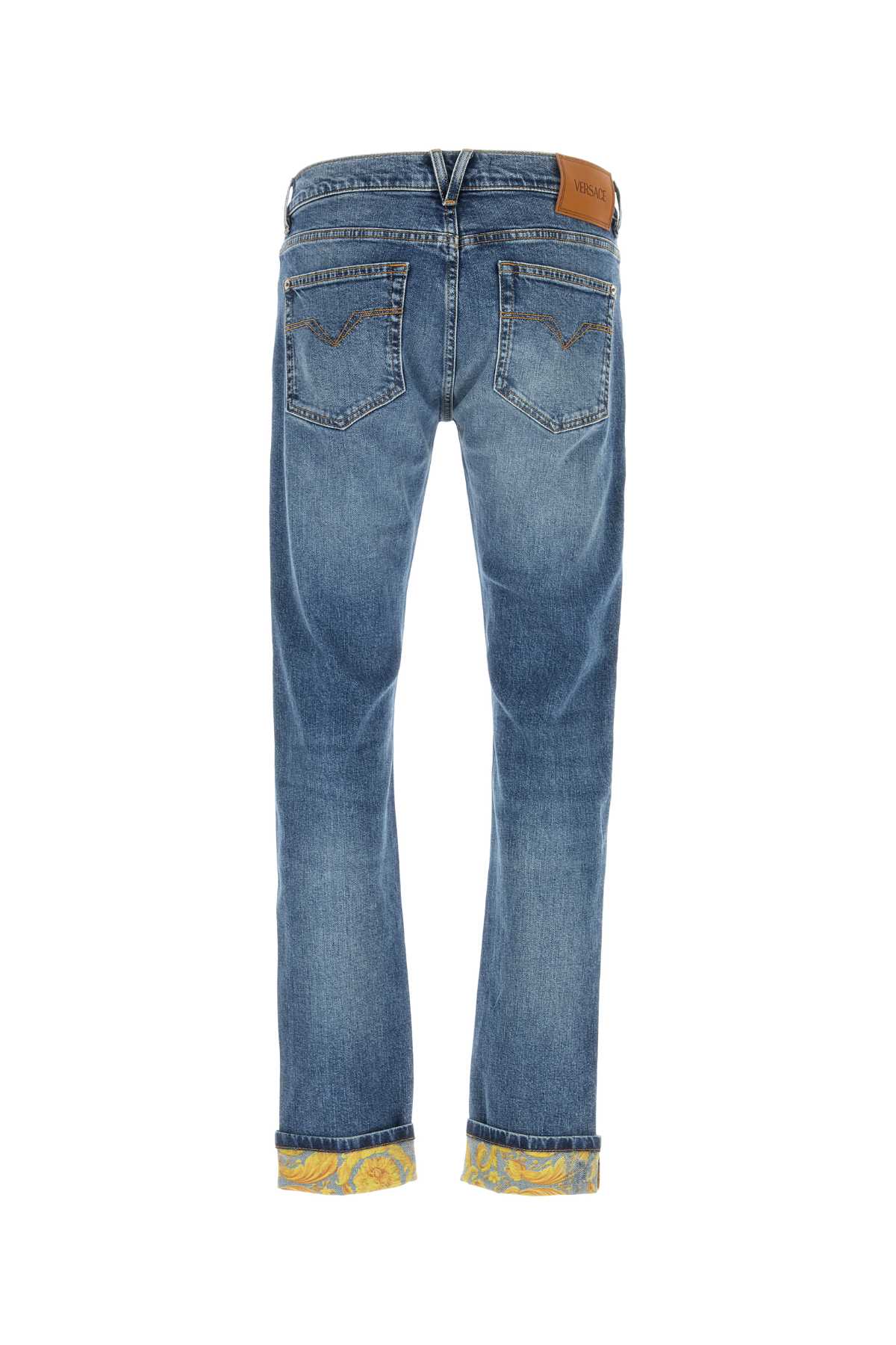 Versace Stretch Denim Jeans With Back Pockets In Mediumblue