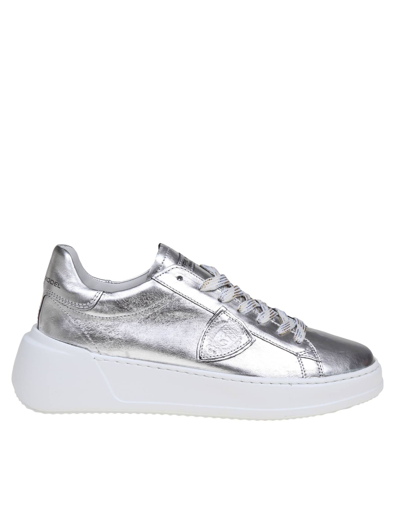 Shop Philippe Model Tres Temple Low In Silver Laminated Leather